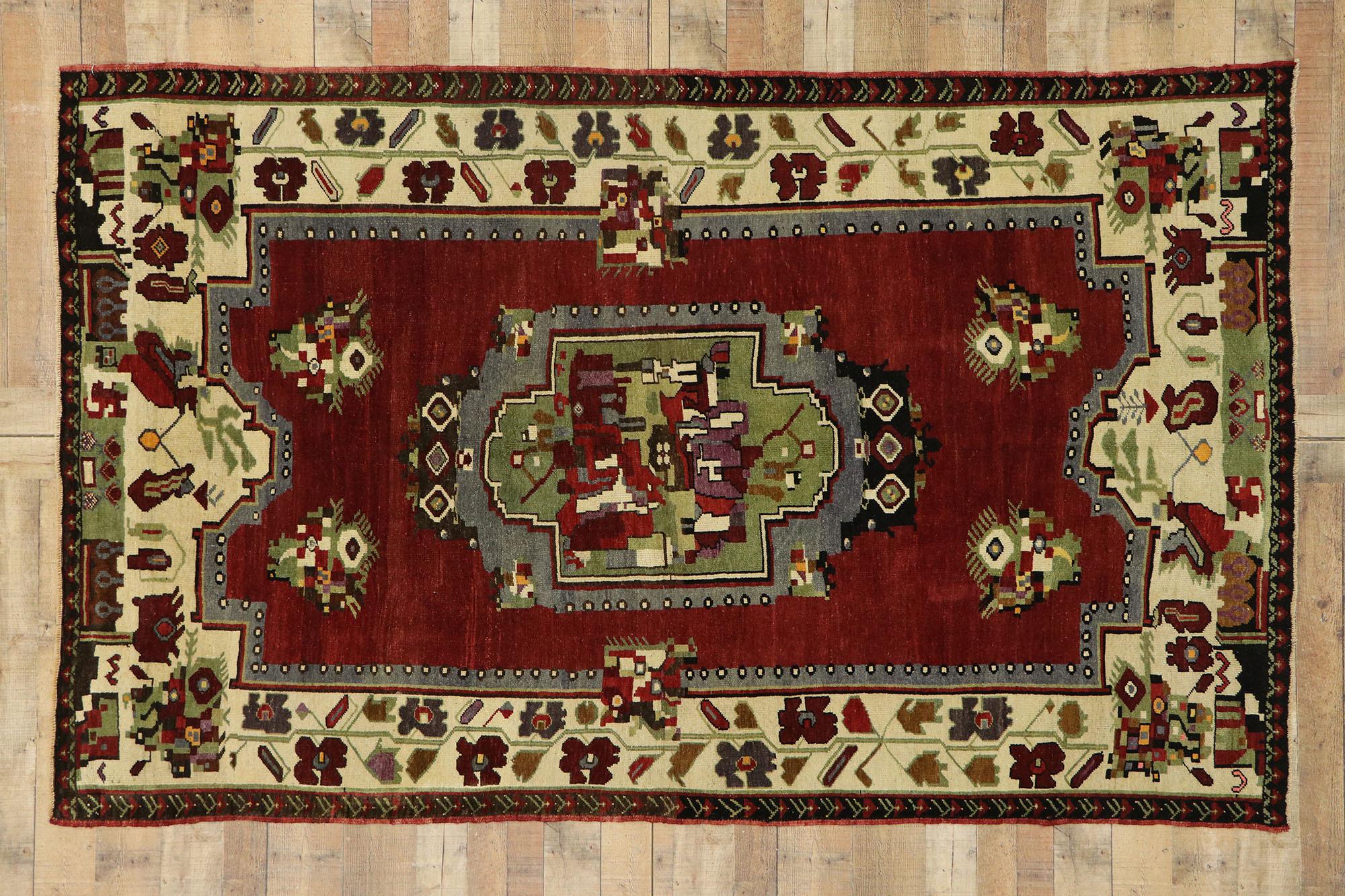 Wool Vintage Turkish Oushak Rug with Medieval English Tudor Style For Sale