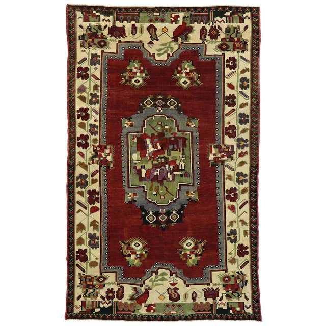 Vintage Persian Heriz Rug with Manor House and Tudor Style For Sale at ...