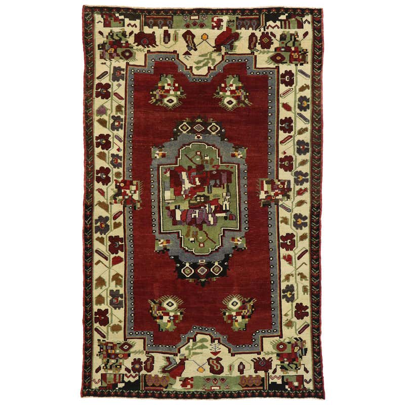 Vintage Turkish Oushak Area Rug with Medieval Jacobean Style For Sale ...