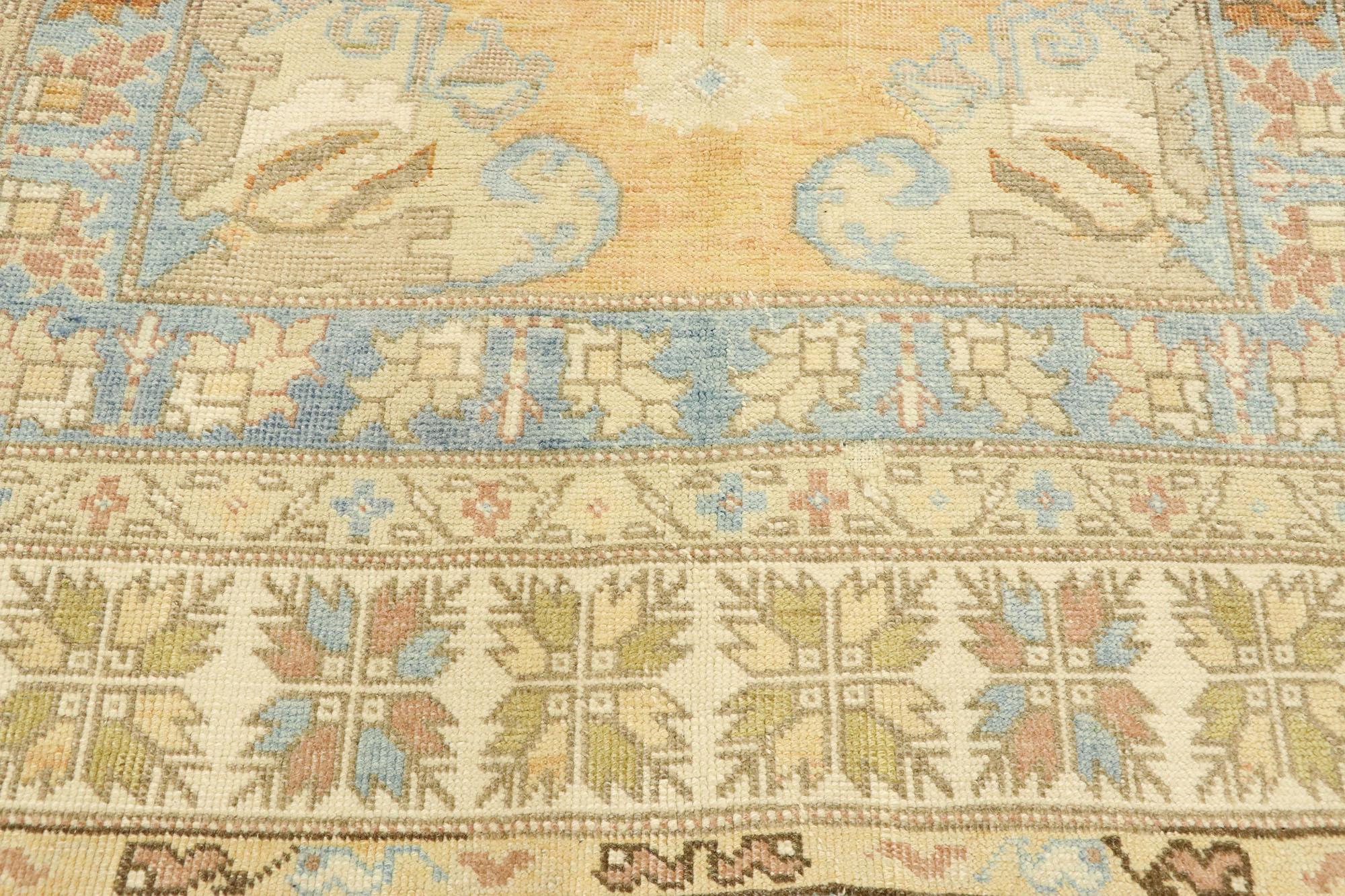 Hand-Knotted Vintage Turkish Oushak Rug with Mediterranean Rustic Villa Tuscan Style For Sale