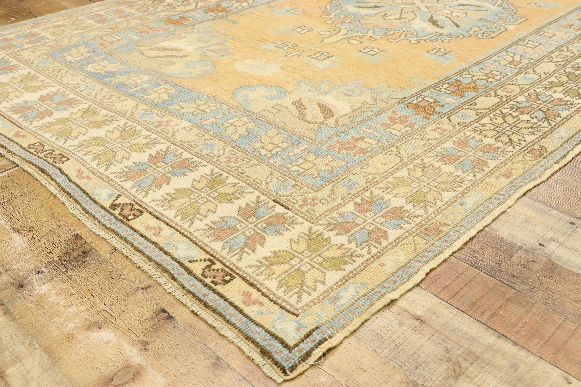 20th Century Vintage Turkish Oushak Rug with Mediterranean Rustic Villa Tuscan Style For Sale