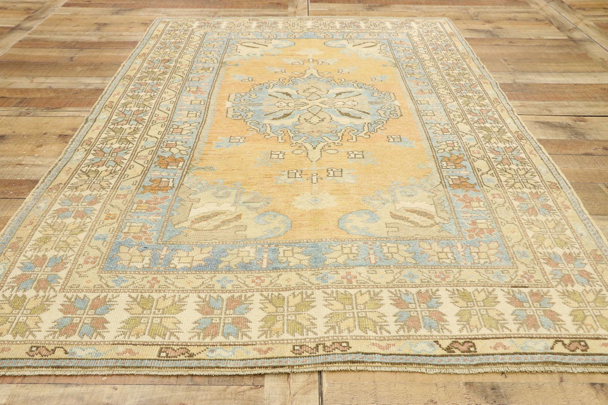 Wool Vintage Turkish Oushak Rug with Mediterranean Rustic Villa Tuscan Style For Sale