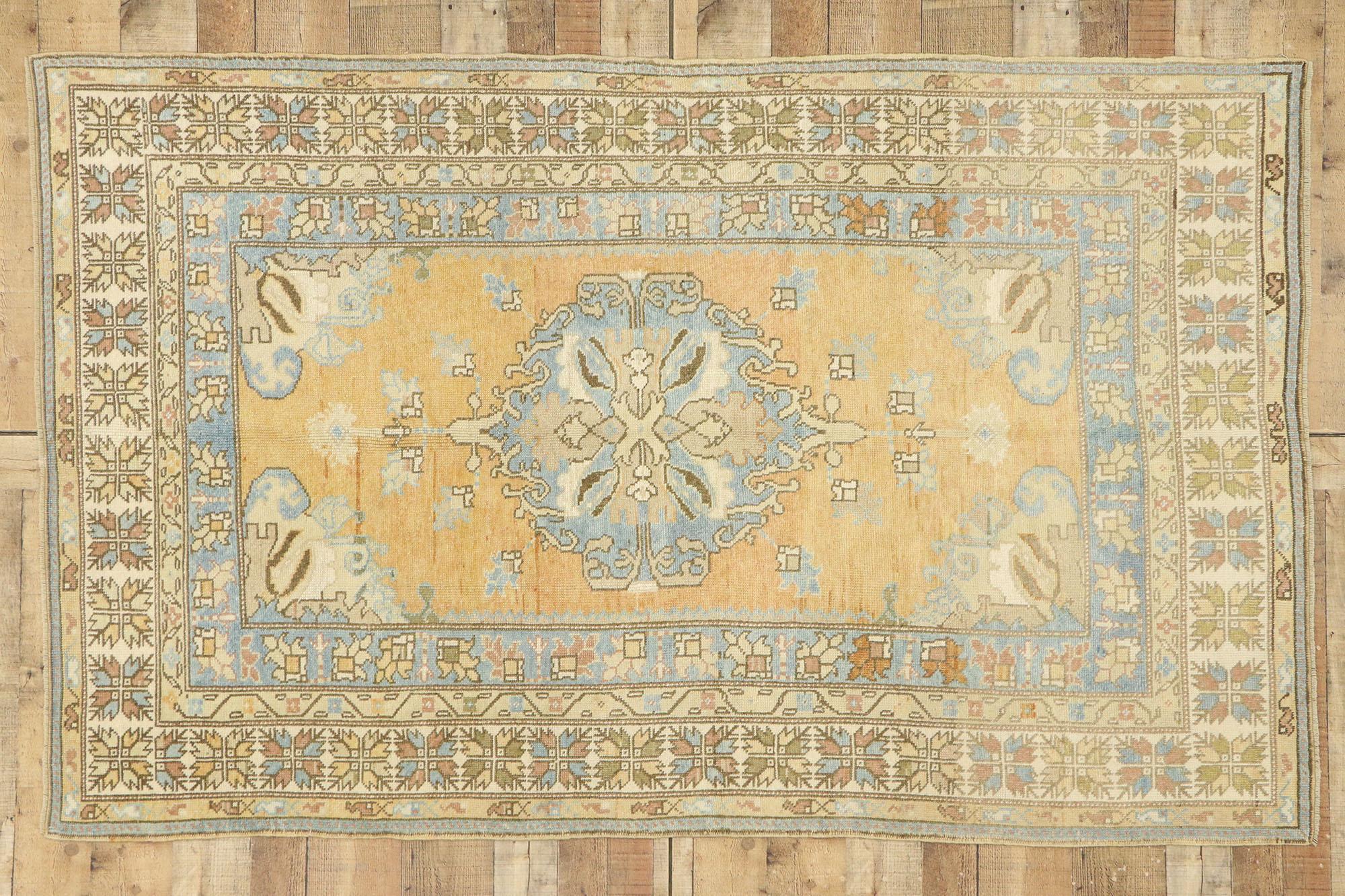 Vintage Turkish Oushak Rug with Mediterranean Rustic Villa Tuscan Style For Sale 1