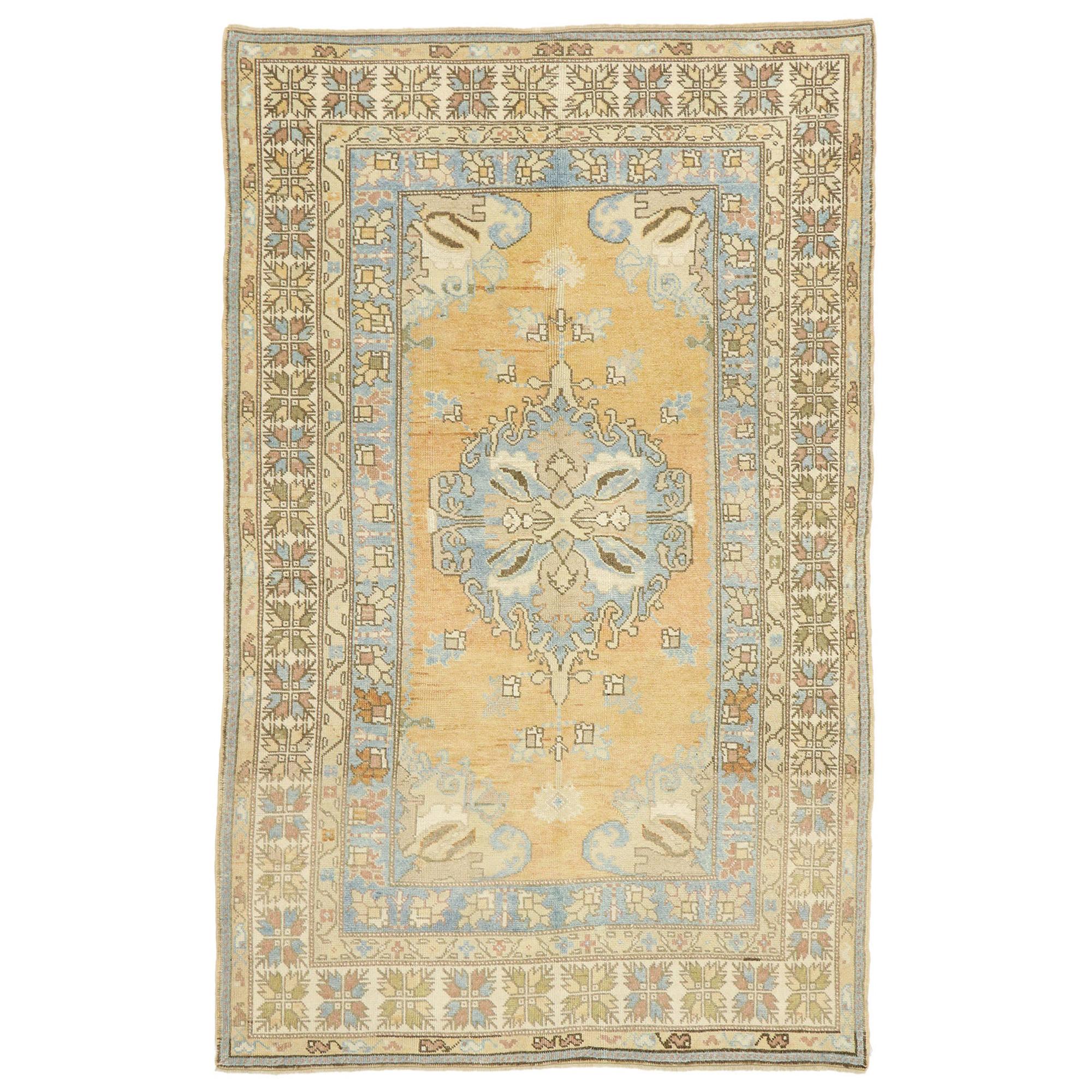 1930's Turkish Oushak Carpet with Rustic Mediterranean Style