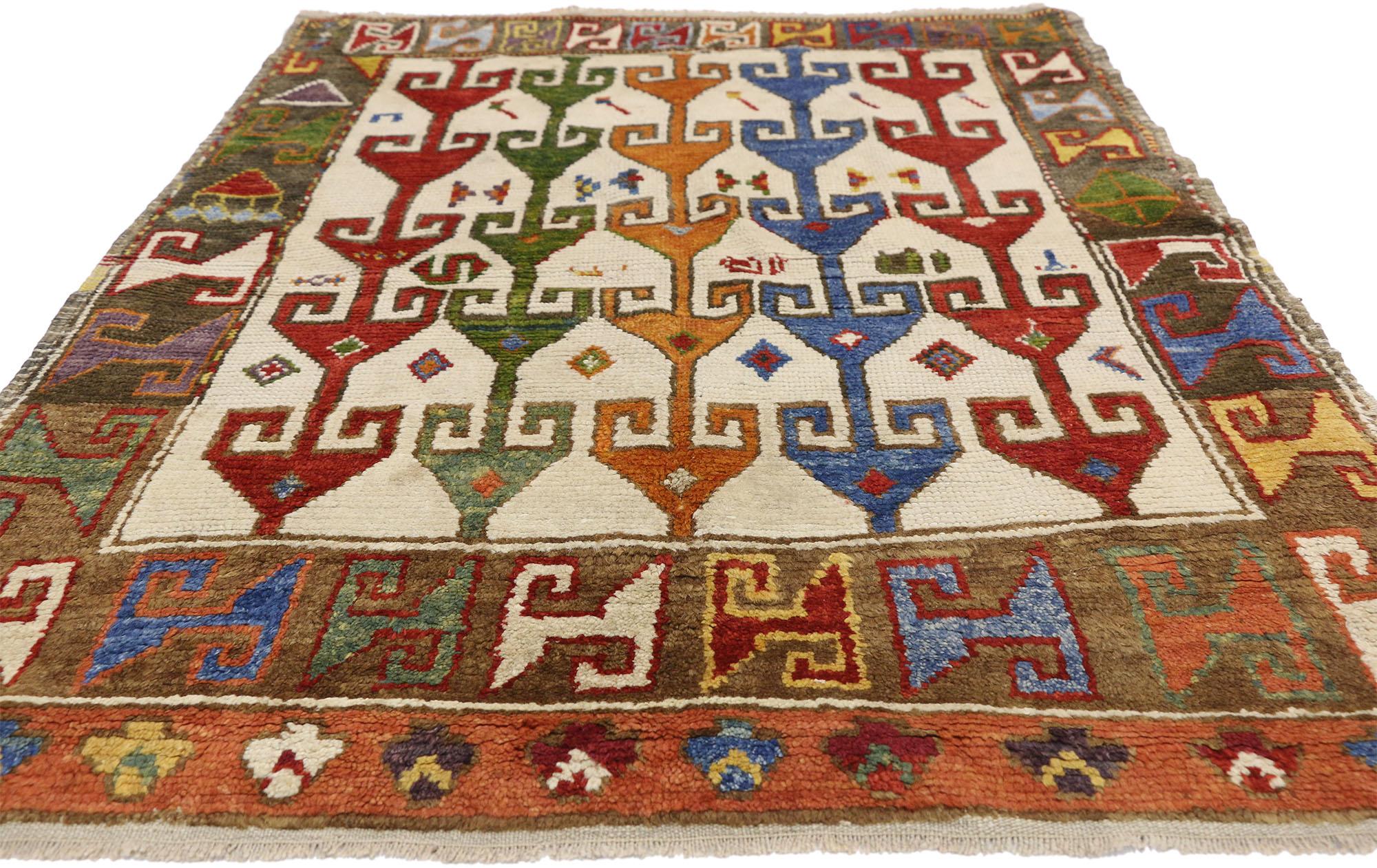 Vegetable Dyed Vintage Turkish Oushak Rug with Memphis Design Style For Sale