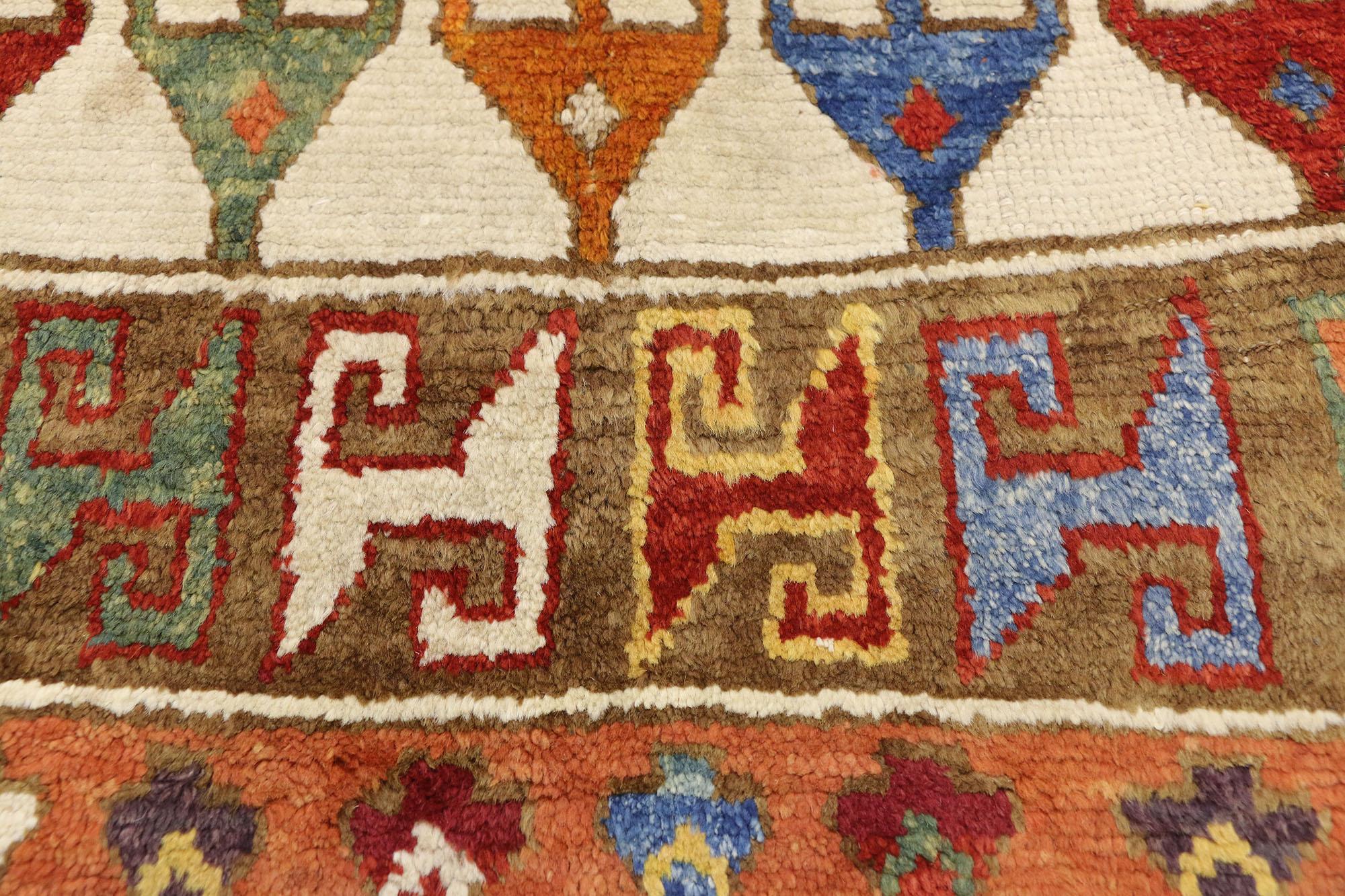 Vintage Turkish Oushak Rug with Memphis Design Style In Good Condition For Sale In Dallas, TX