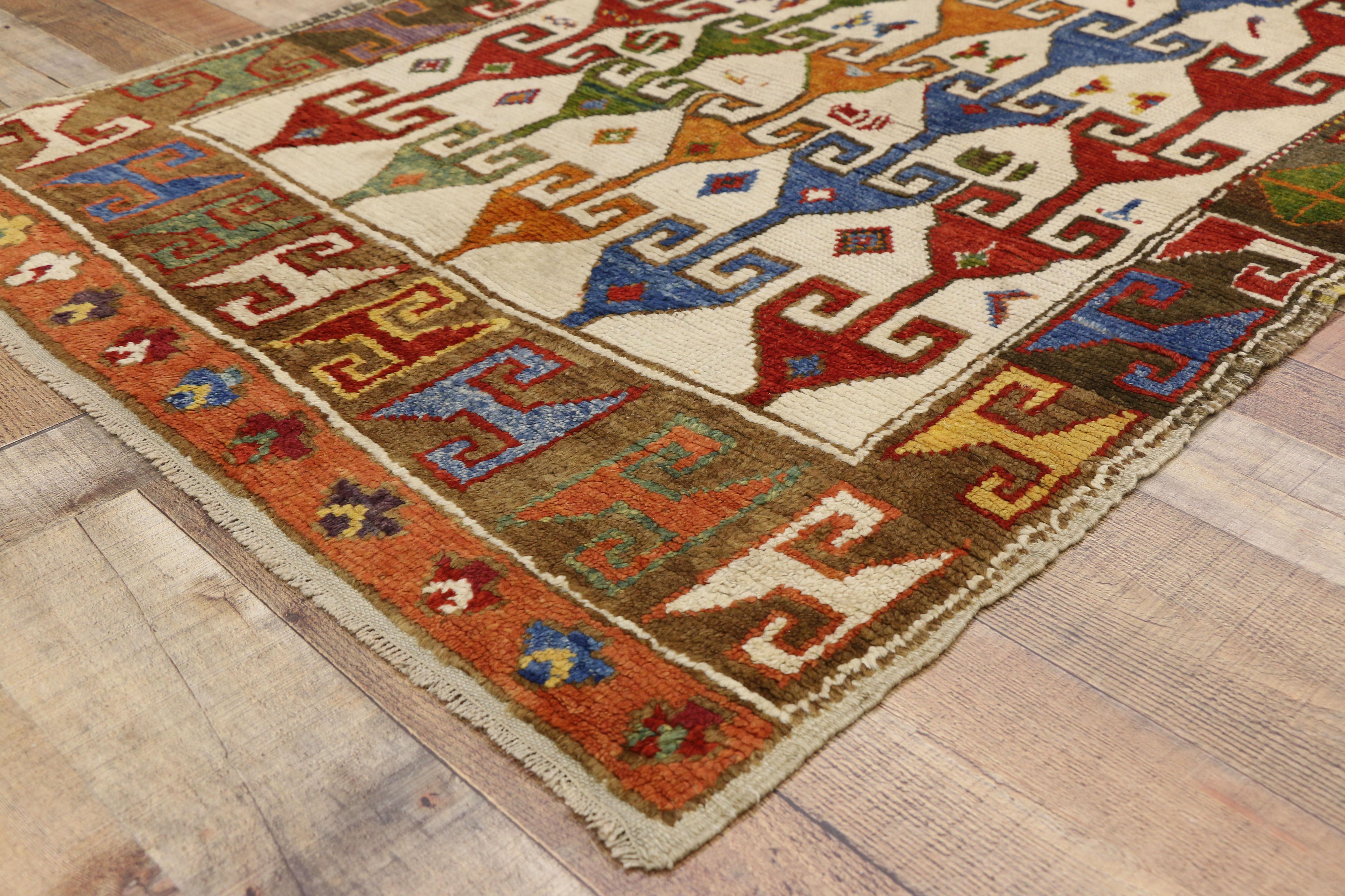 Wool Vintage Turkish Oushak Rug with Memphis Design Style For Sale