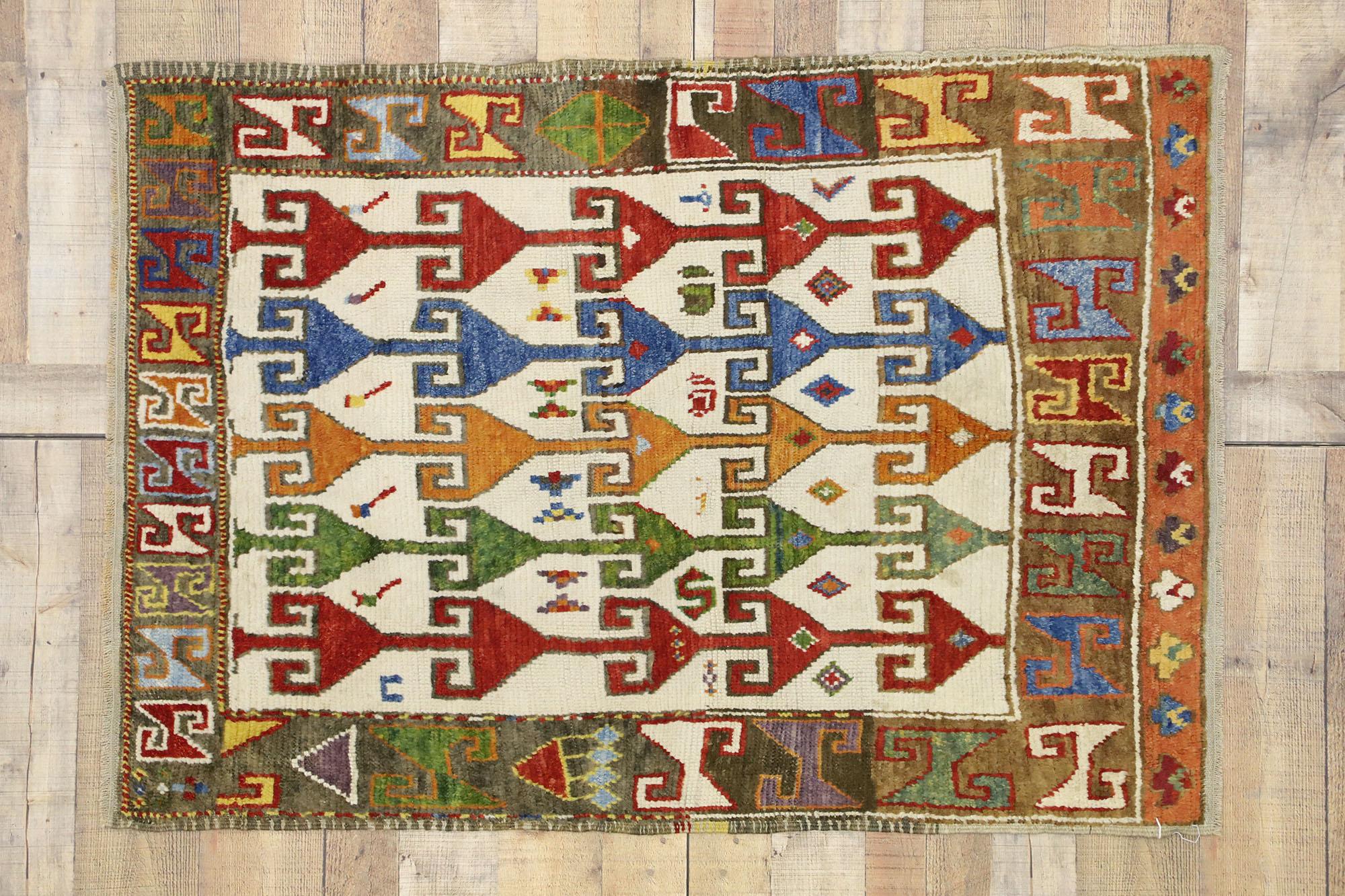 Vintage Turkish Oushak Rug with Memphis Design Style For Sale 1