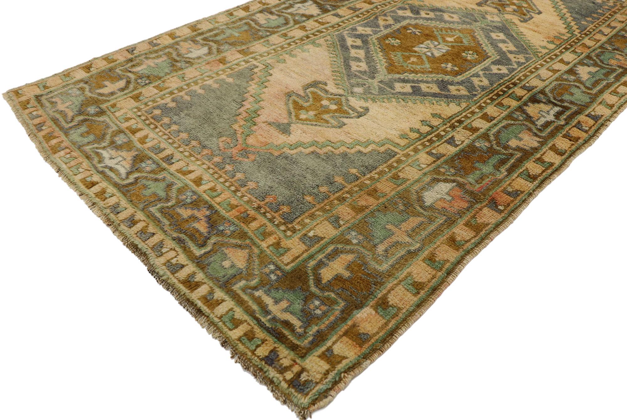 Hand-Knotted Vintage Turkish Oushak Rug with Mid-Century Modern Belgian Style For Sale