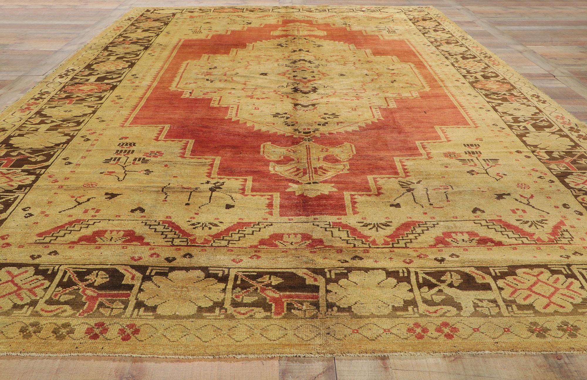 Vintage Turkish Oushak Rug with Mid-Century Modern Rustic Style For Sale 4