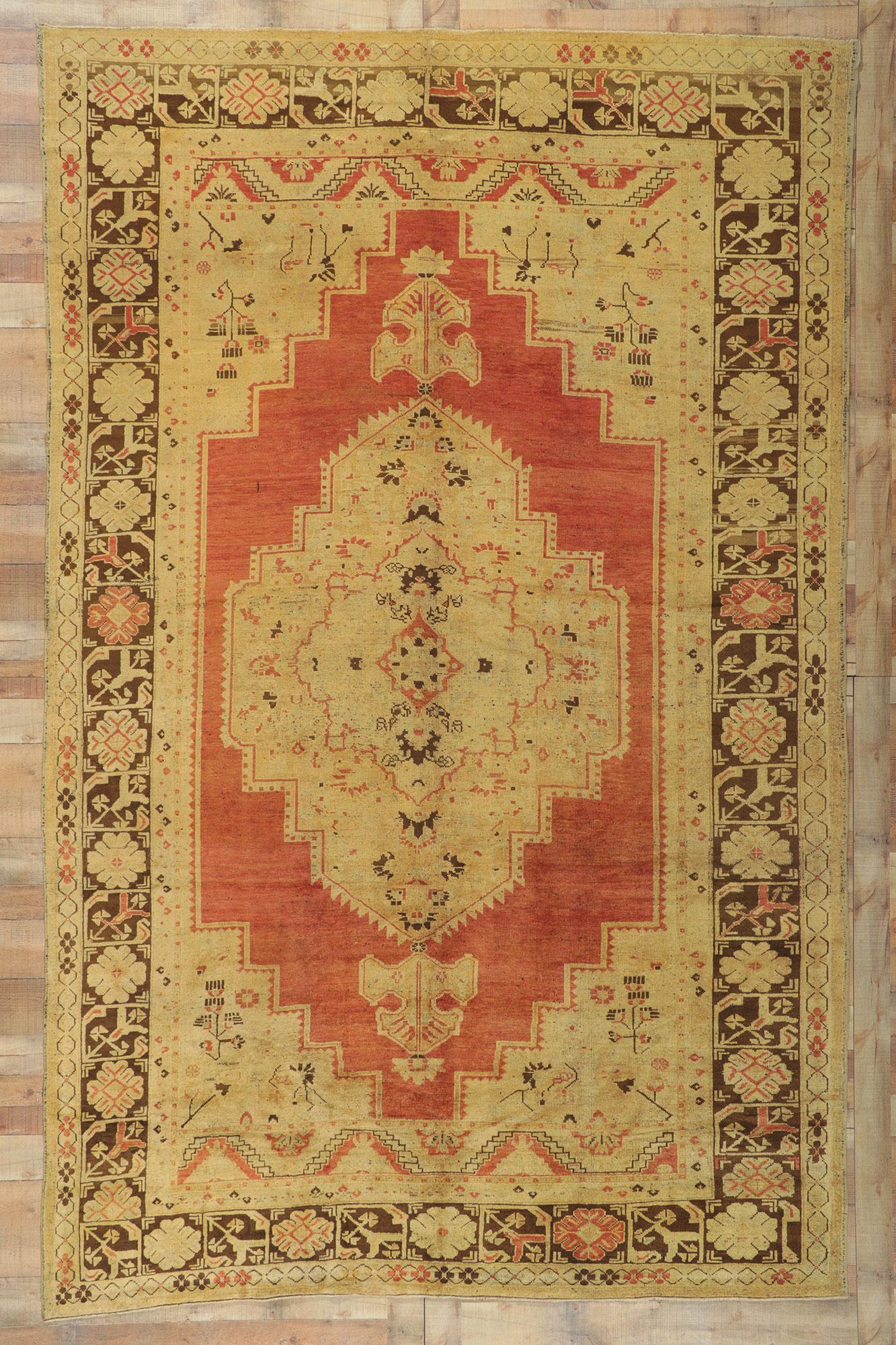 Vintage Turkish Oushak Rug with Mid-Century Modern Rustic Style For Sale 5