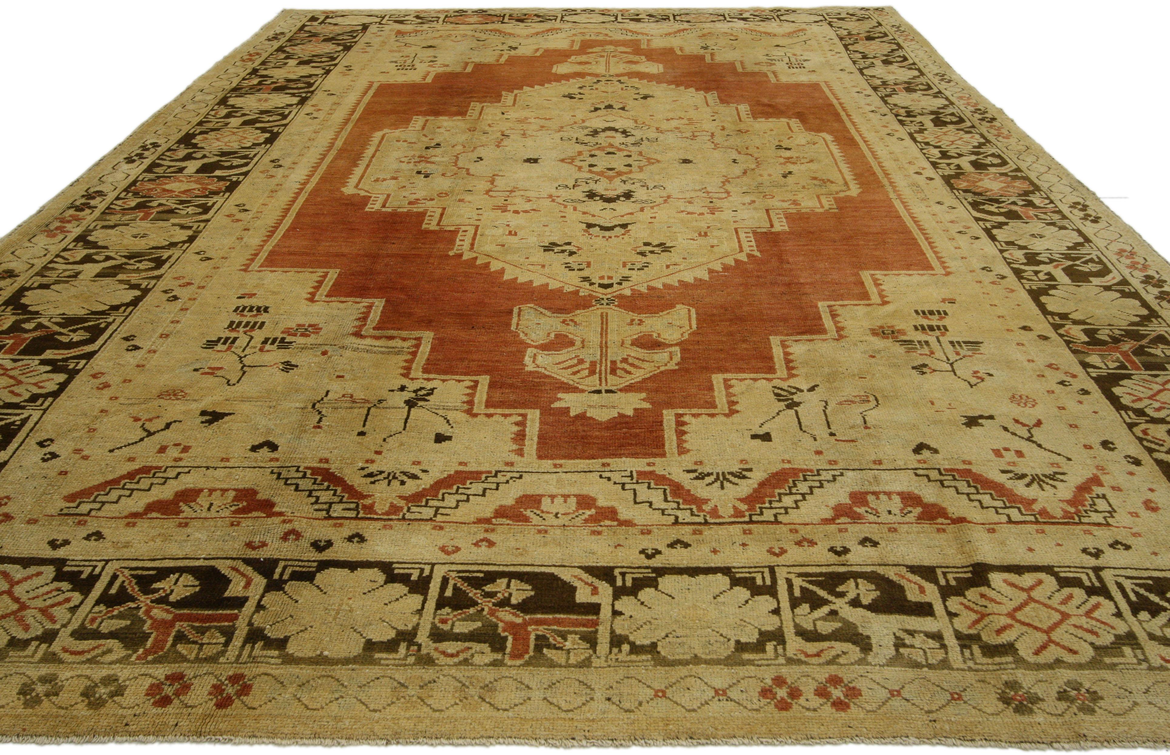 20th Century Vintage Turkish Oushak Rug with Mid-Century Modern Rustic Style For Sale