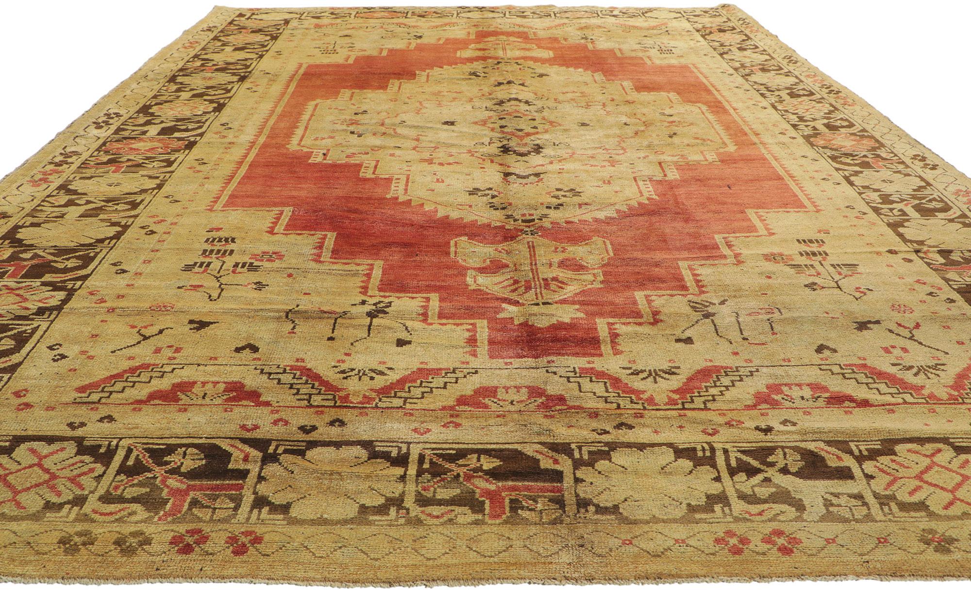 Vintage Turkish Oushak Rug with Mid-Century Modern Rustic Style In Good Condition For Sale In Dallas, TX