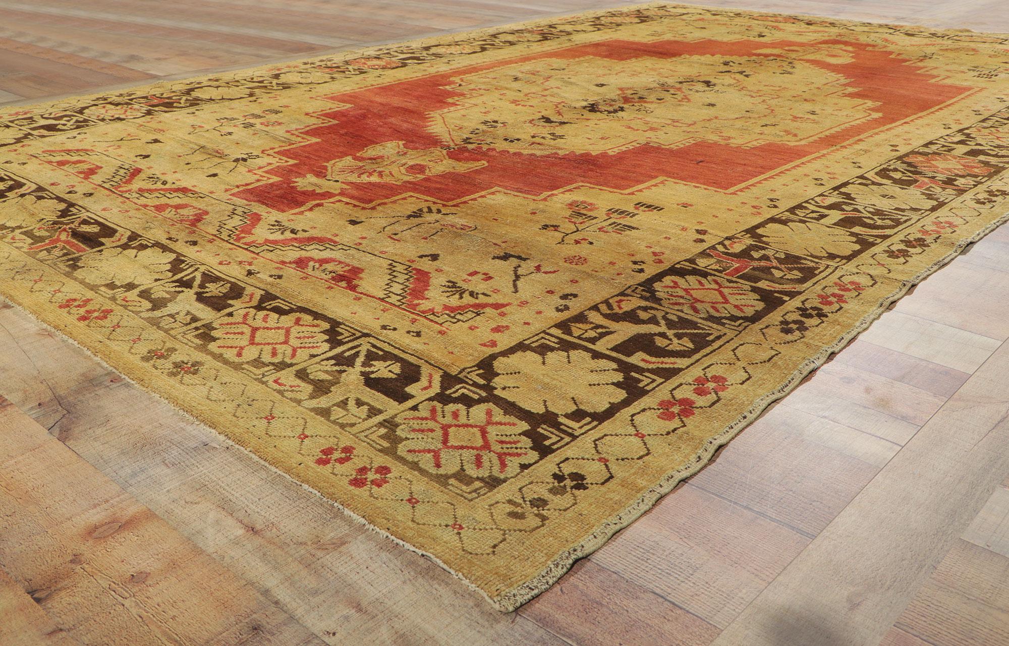 Vintage Turkish Oushak Rug with Mid-Century Modern Rustic Style For Sale 3