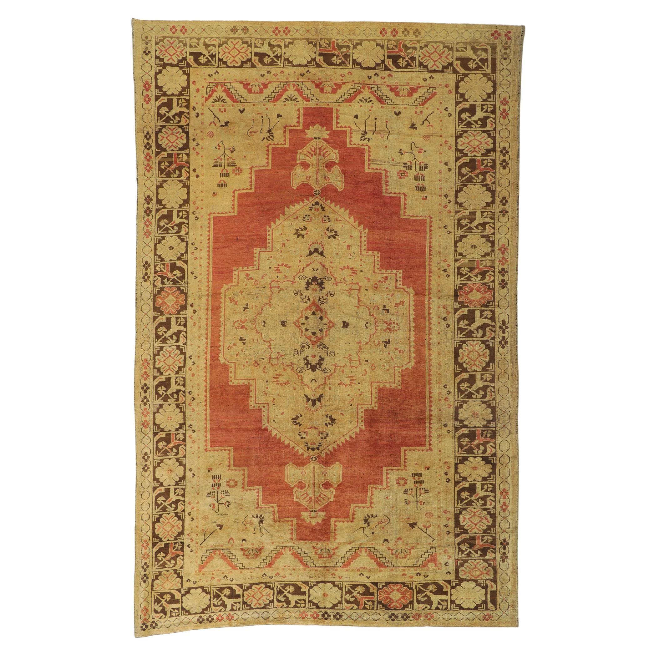 Vintage Turkish Oushak Rug with Mid-Century Modern Rustic Style For Sale