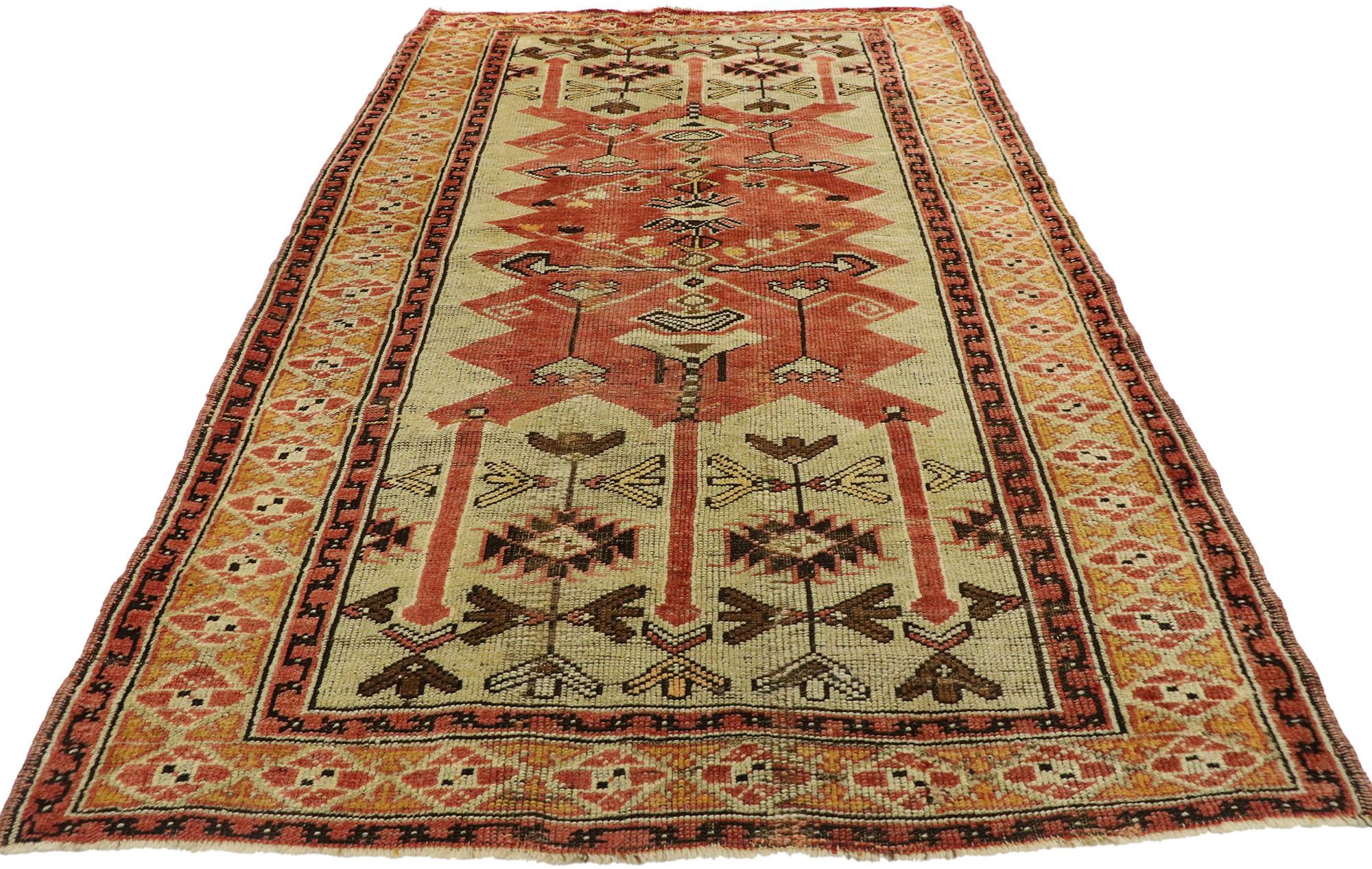 Hand-Knotted Vintage Turkish Oushak Rug with Mid-Century Modern Tribal Style For Sale