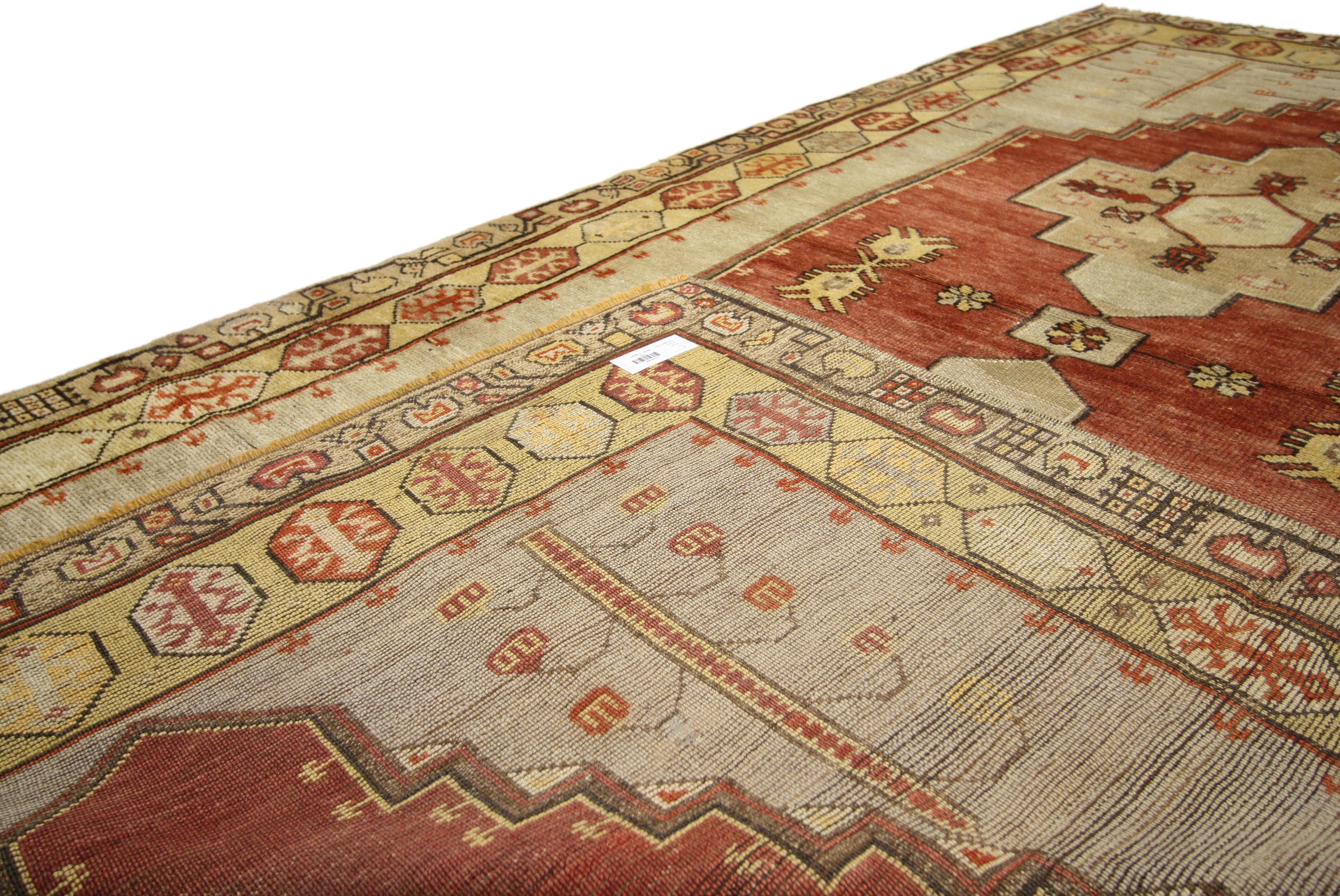 20th Century Vintage Turkish Oushak Rug with Mid-Century Modern Tribal Style For Sale