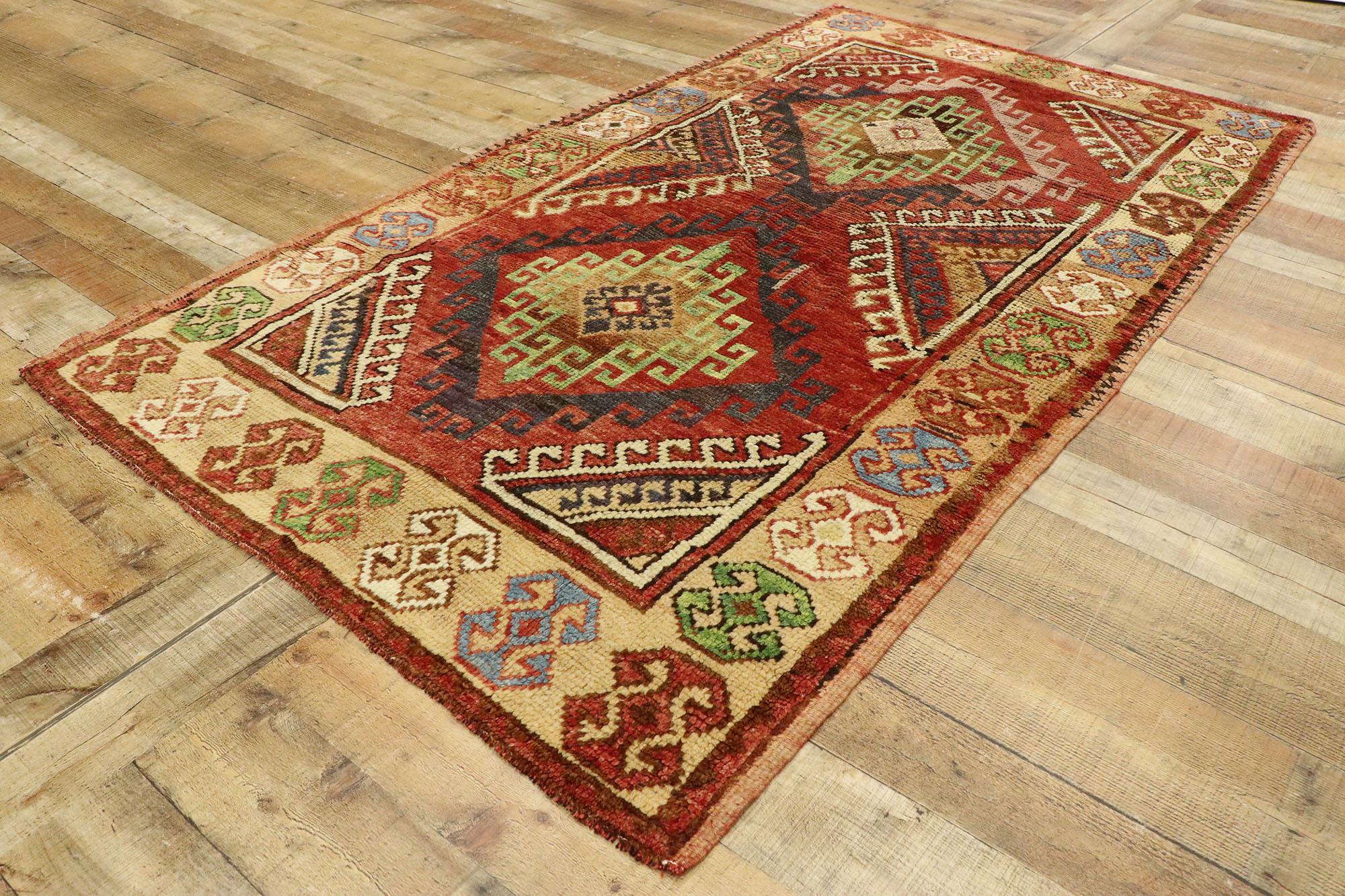 Wool Vintage Turkish Oushak Rug with Mid-Century Modern Tribal Style For Sale
