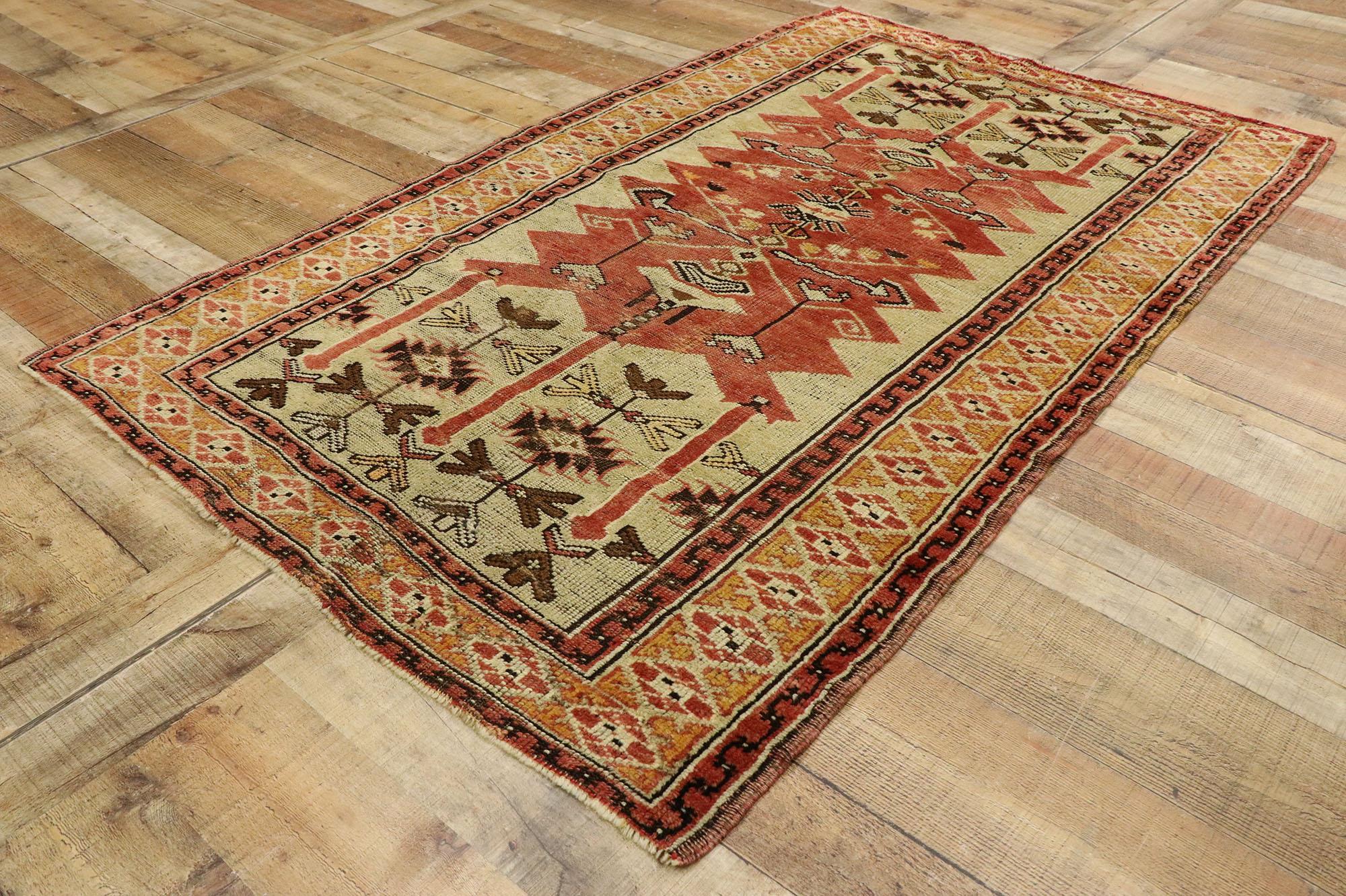 Wool Vintage Turkish Oushak Rug with Mid-Century Modern Tribal Style For Sale