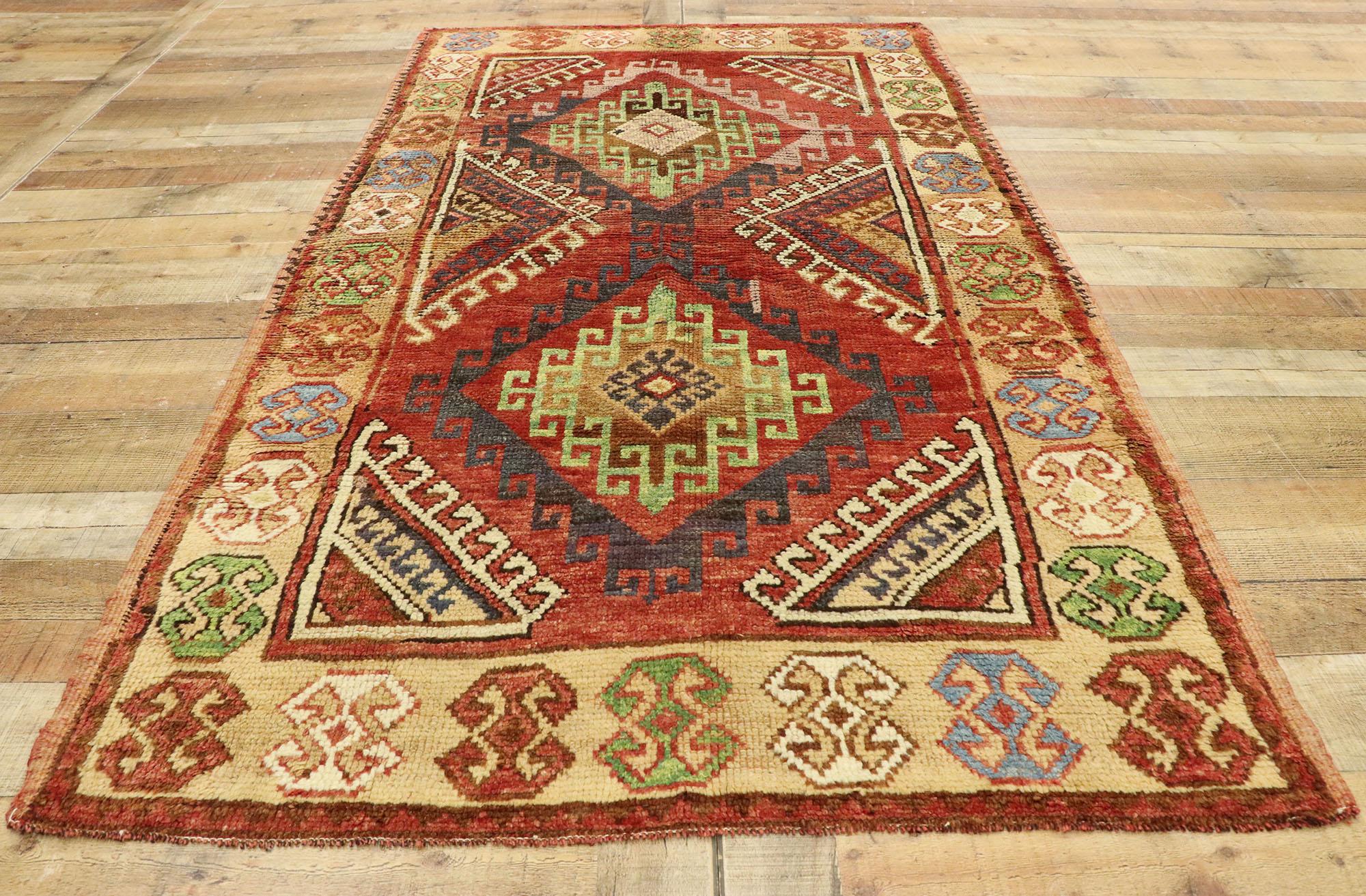 Vintage Turkish Oushak Rug with Mid-Century Modern Tribal Style For Sale 2