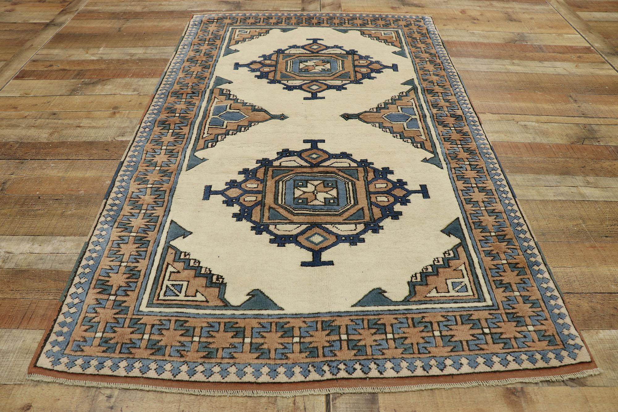 Vintage Turkish Oushak Rug with Mid-Century Modern Tribal Style For Sale 2