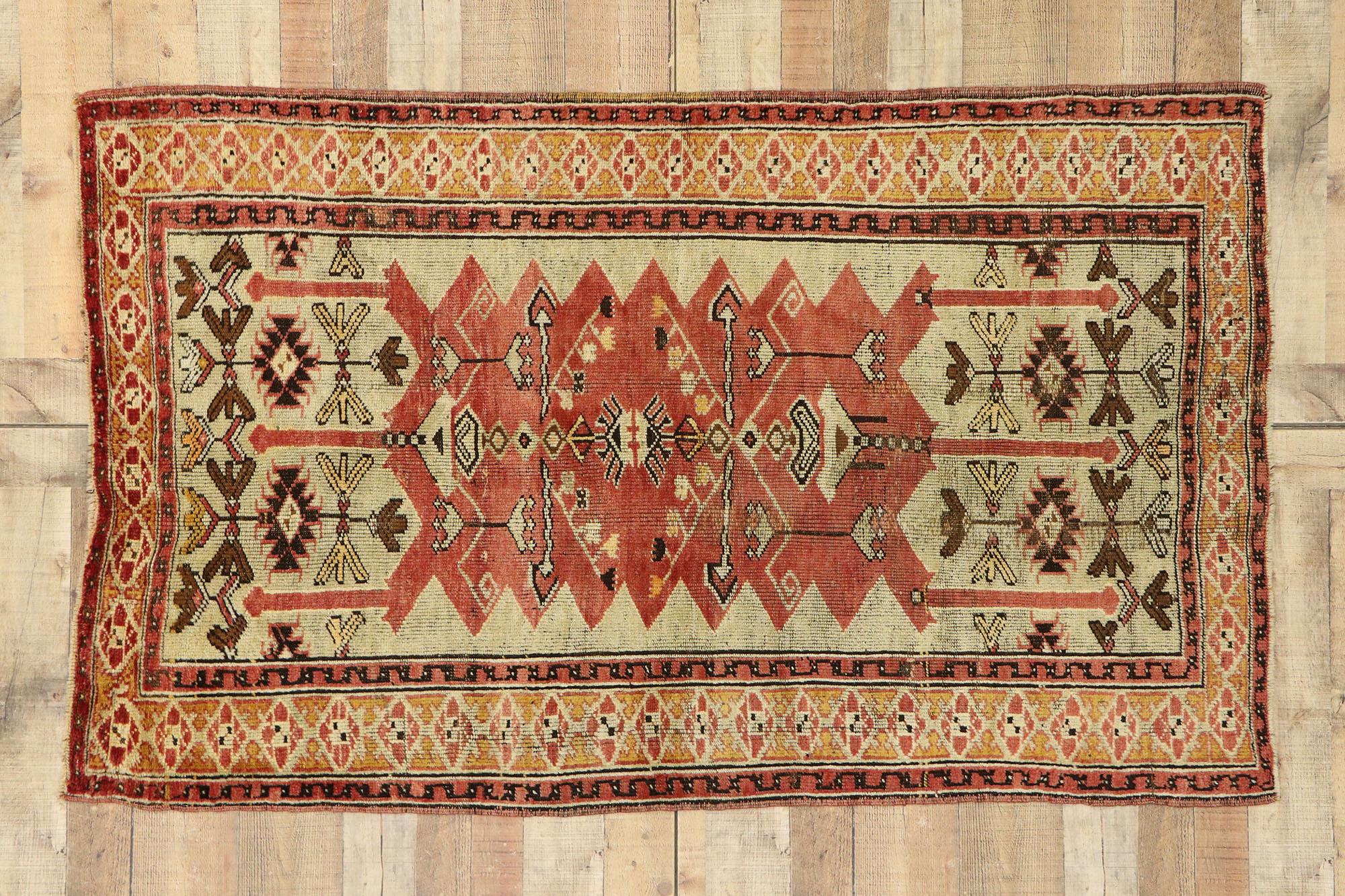 Vintage Turkish Oushak Rug with Mid-Century Modern Tribal Style For Sale 3