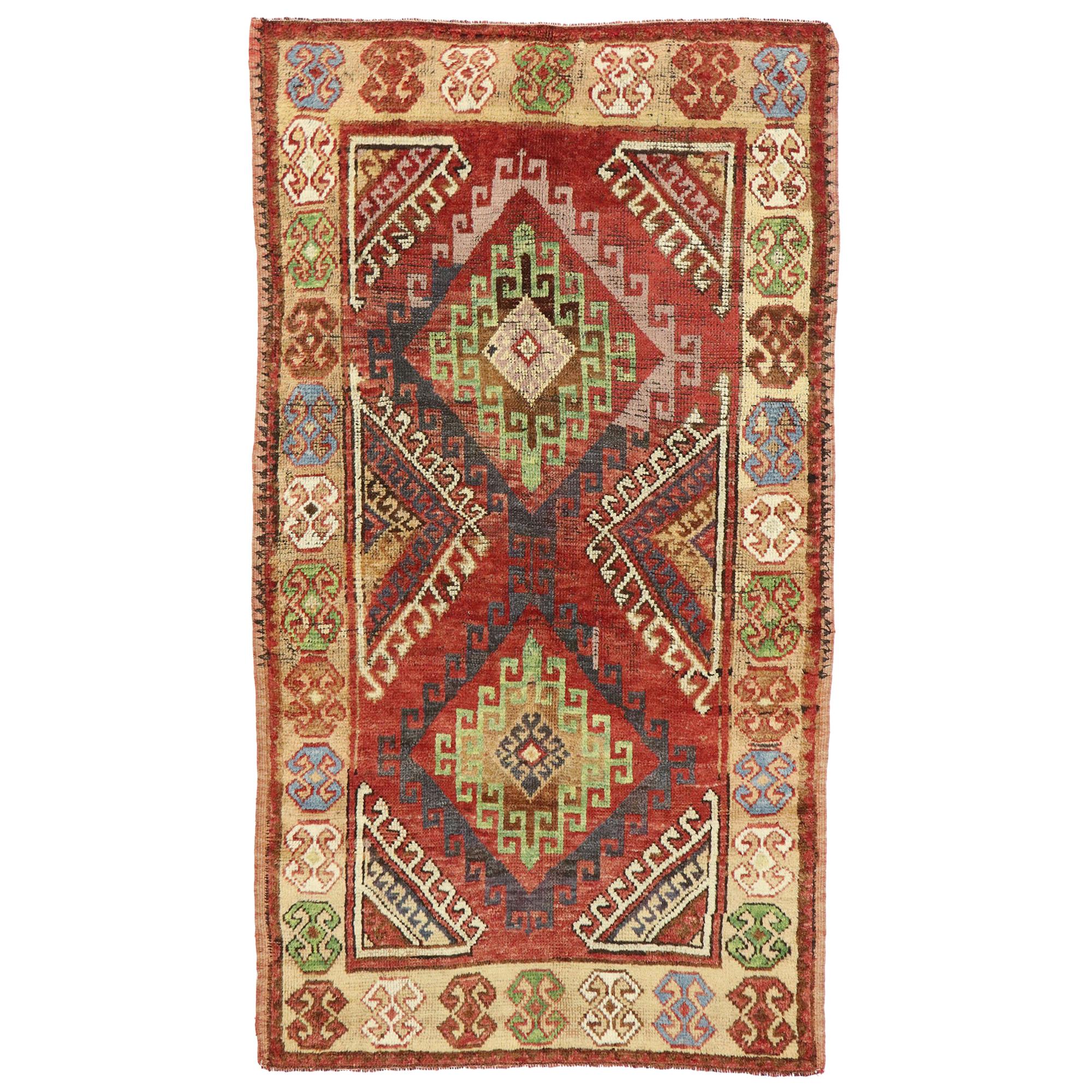 Vintage Turkish Oushak Rug with Mid-Century Modern Tribal Style For Sale