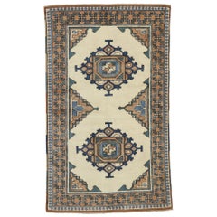 Vintage Turkish Oushak Rug with Mid-Century Modern Tribal Style