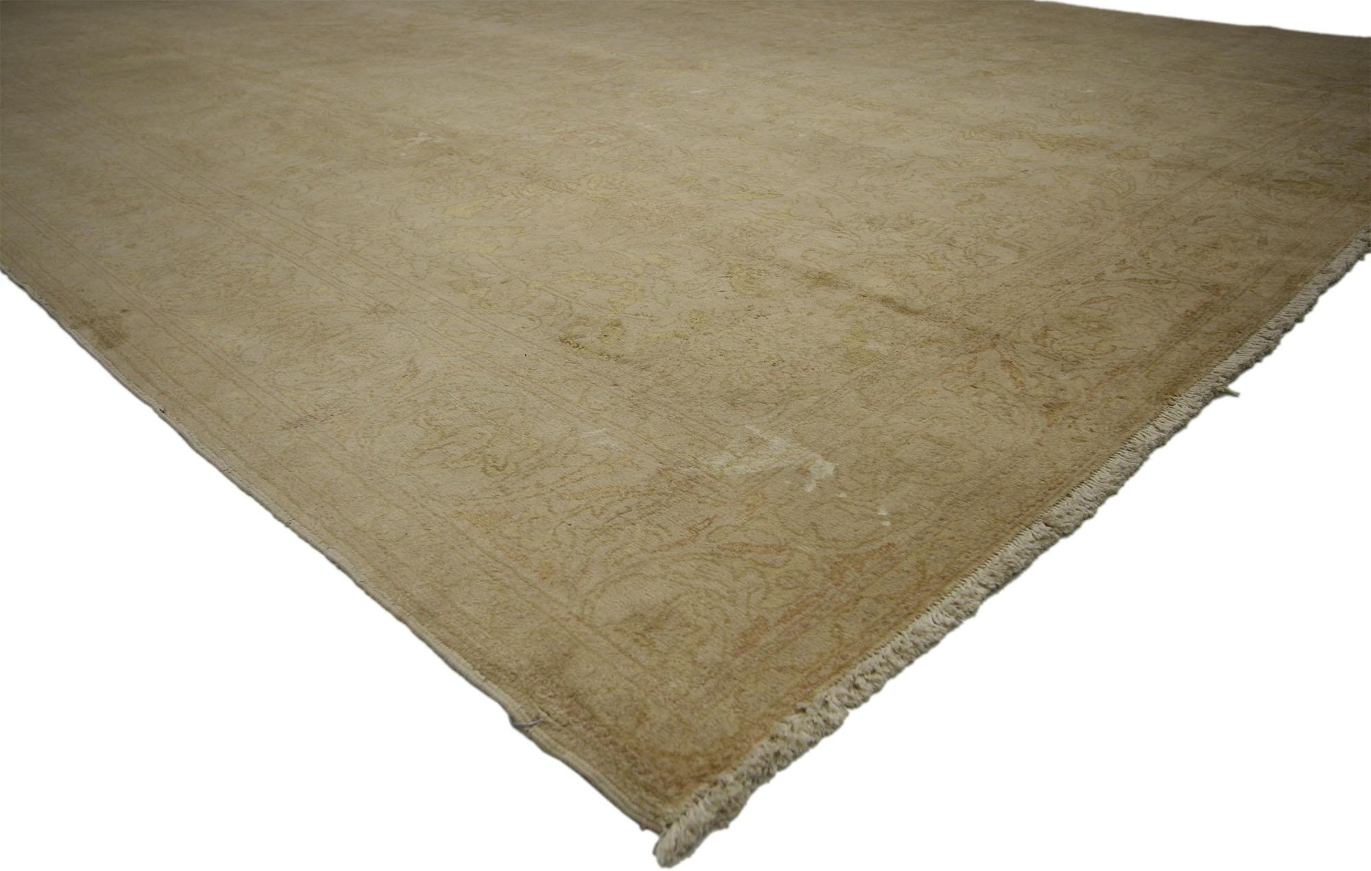 Hand-Knotted Antique Turkish Oushak Rug with Minimalist Appeal in Soft Muted Colors For Sale