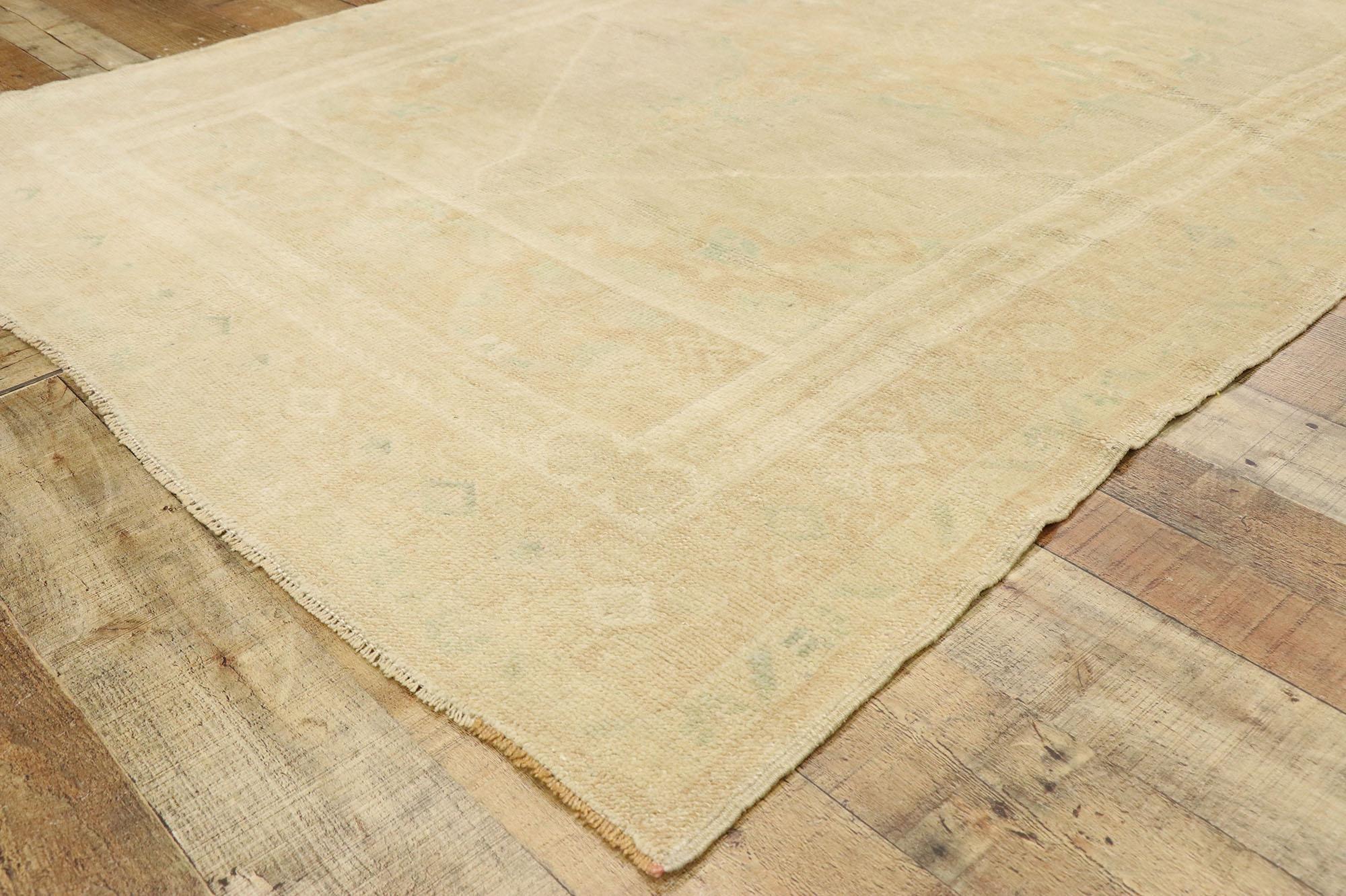 20th Century Vintage Turkish Oushak Rug with Minimalist French Country Cottage Style For Sale