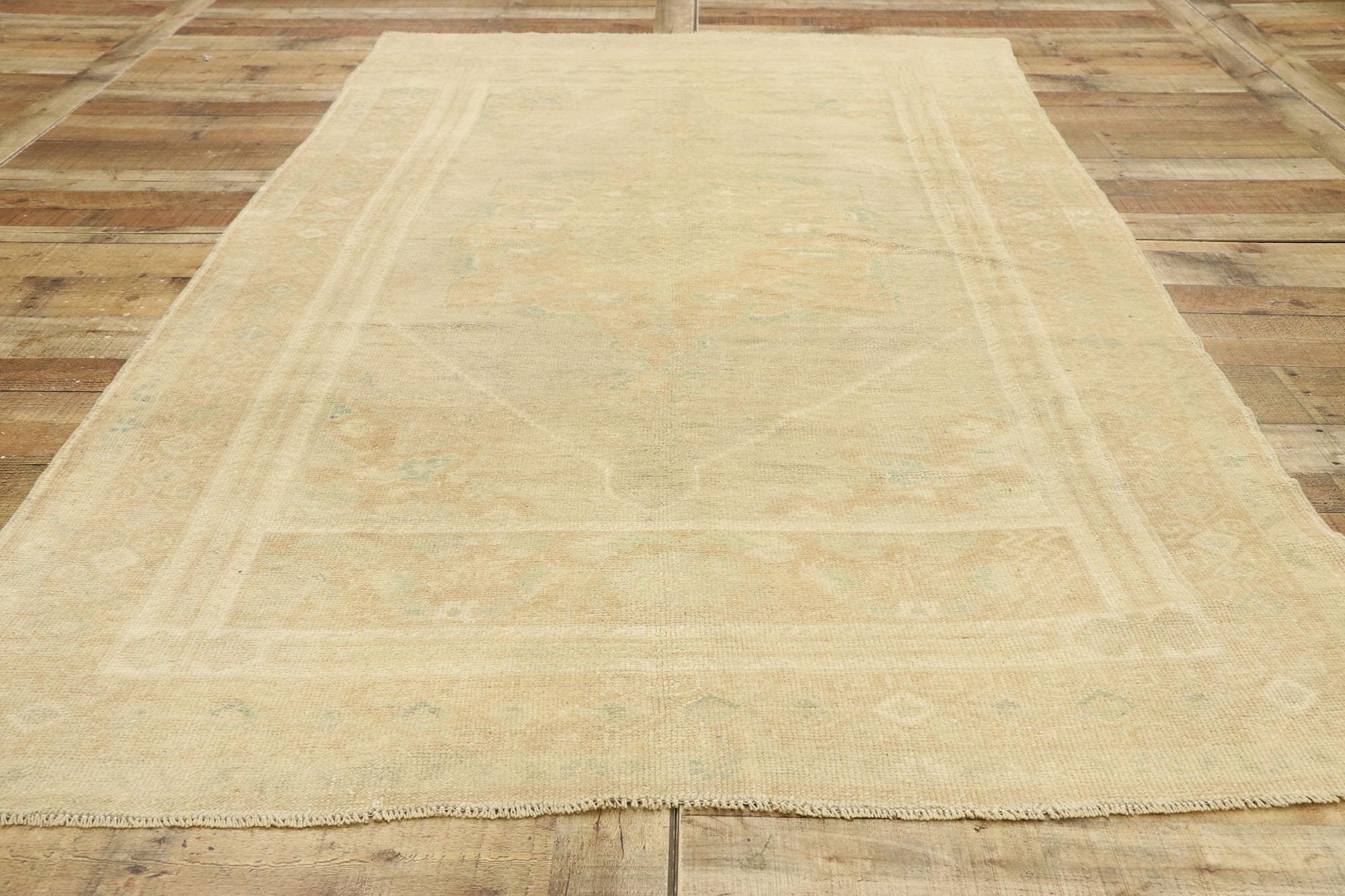 Wool Vintage Turkish Oushak Rug with Minimalist French Country Cottage Style For Sale