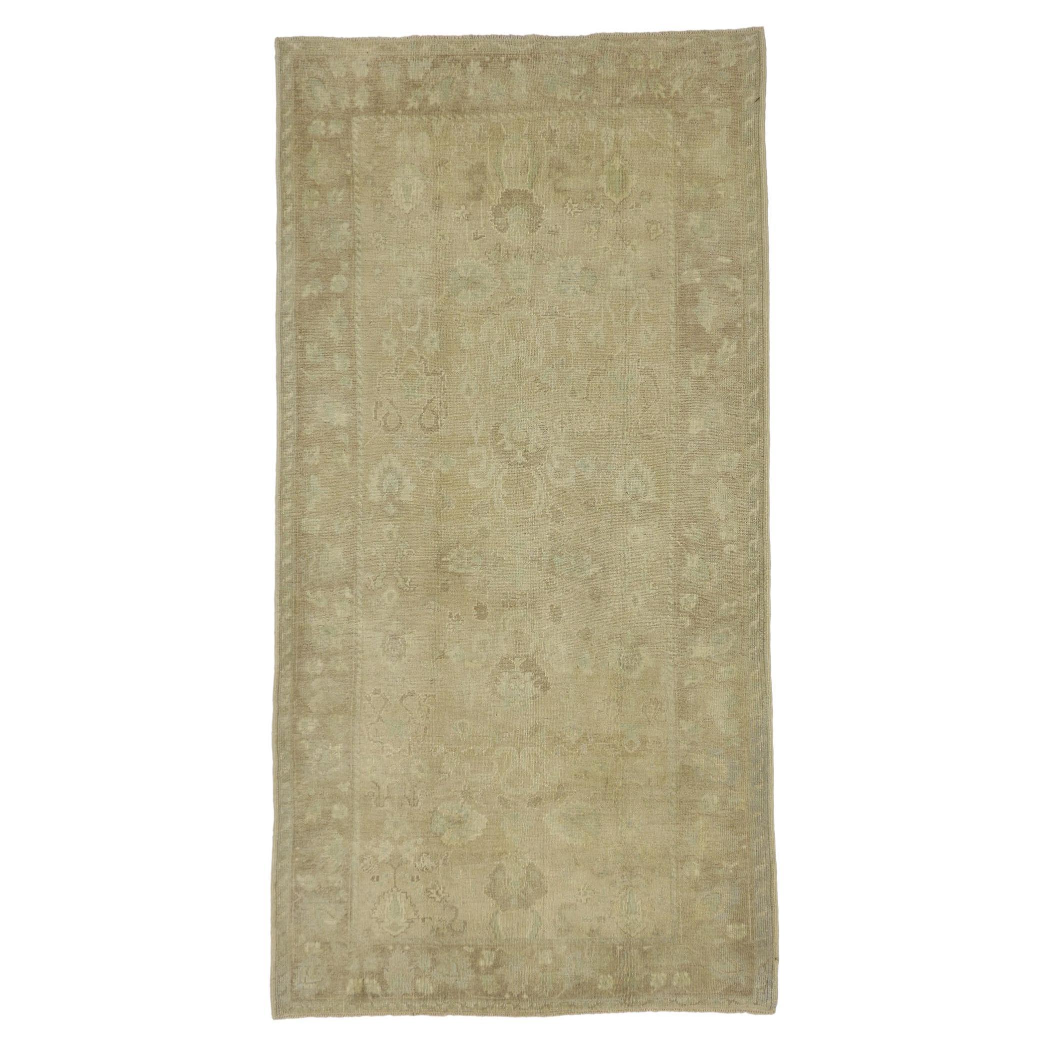 Vintage Turkish Oushak Rug with Minimalist French Country Cottage Style For Sale