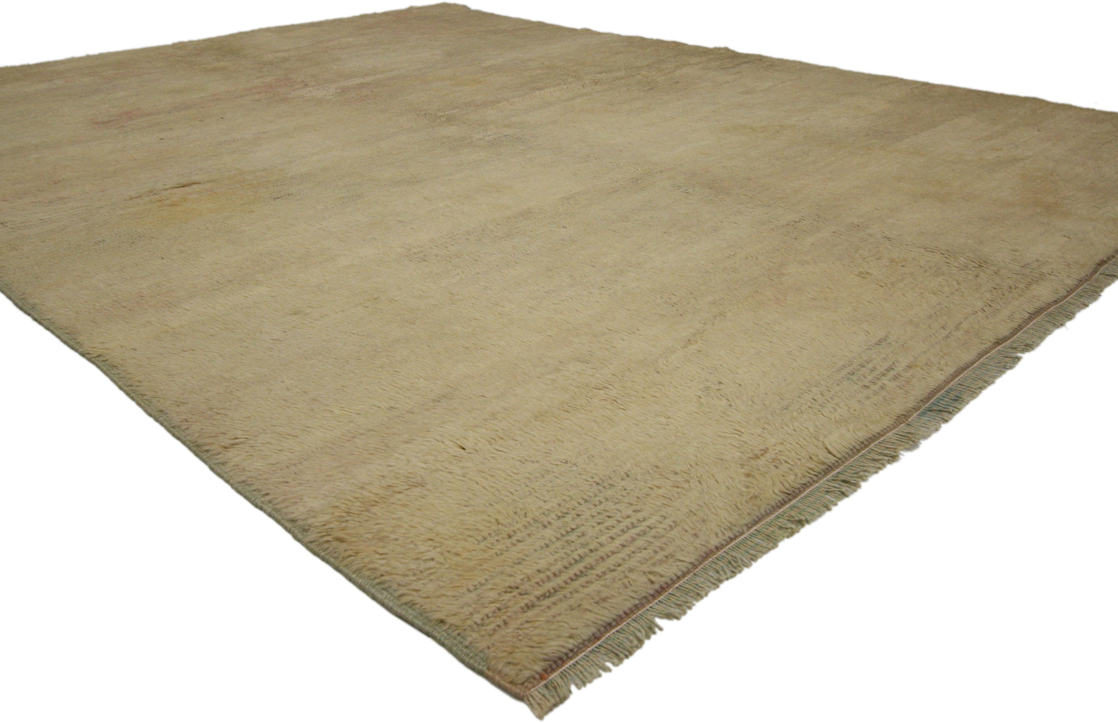 Hand-Knotted Vintage Turkish Oushak Rug with Minimalist Style and Muted Colors