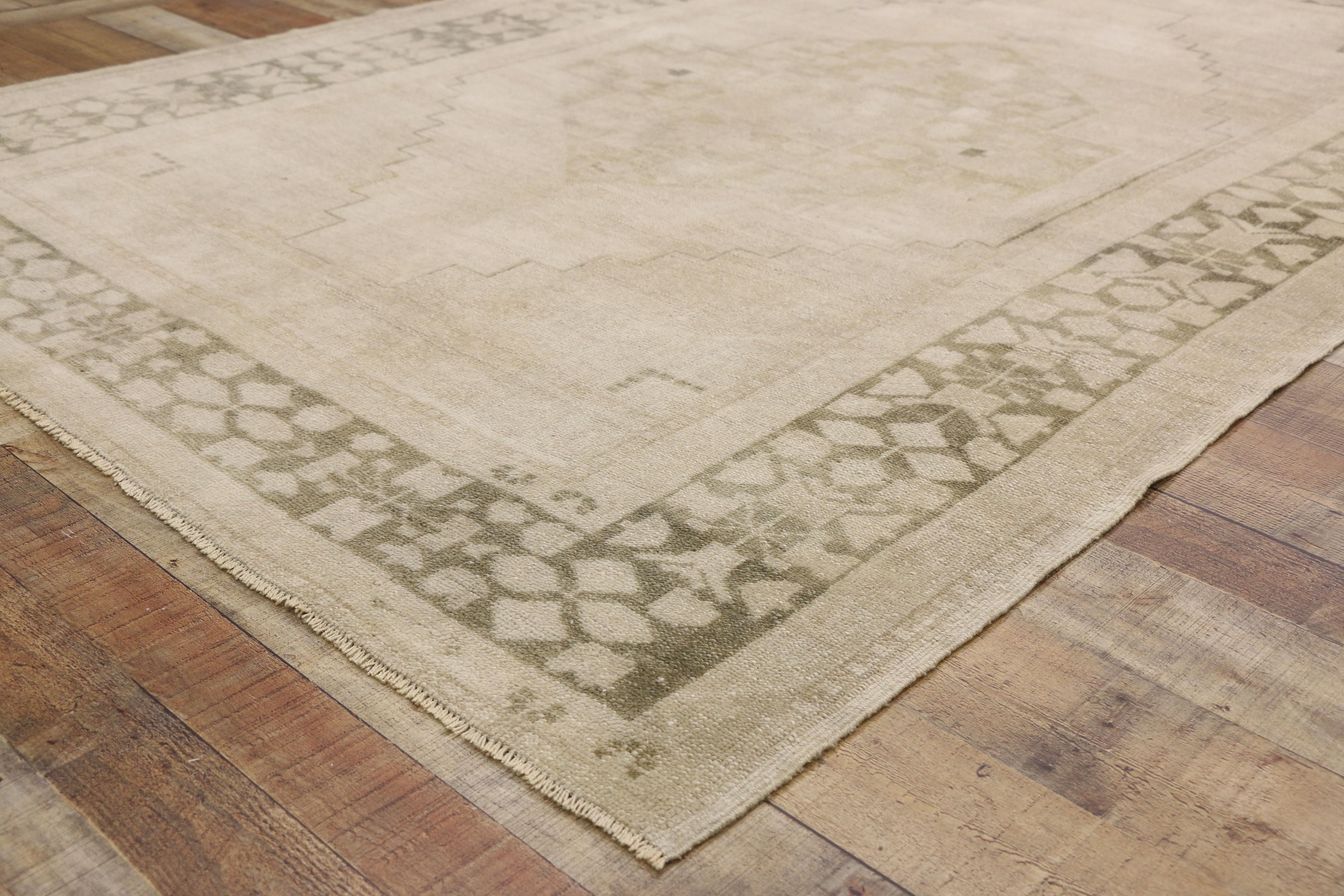 20th Century Vintage Turkish Oushak Rug with Mission Style and Faded, Neutral Colors For Sale