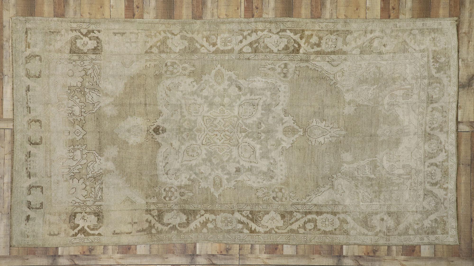 Wool Vintage Turkish Oushak Rug with Mission Style and French Romanticism For Sale