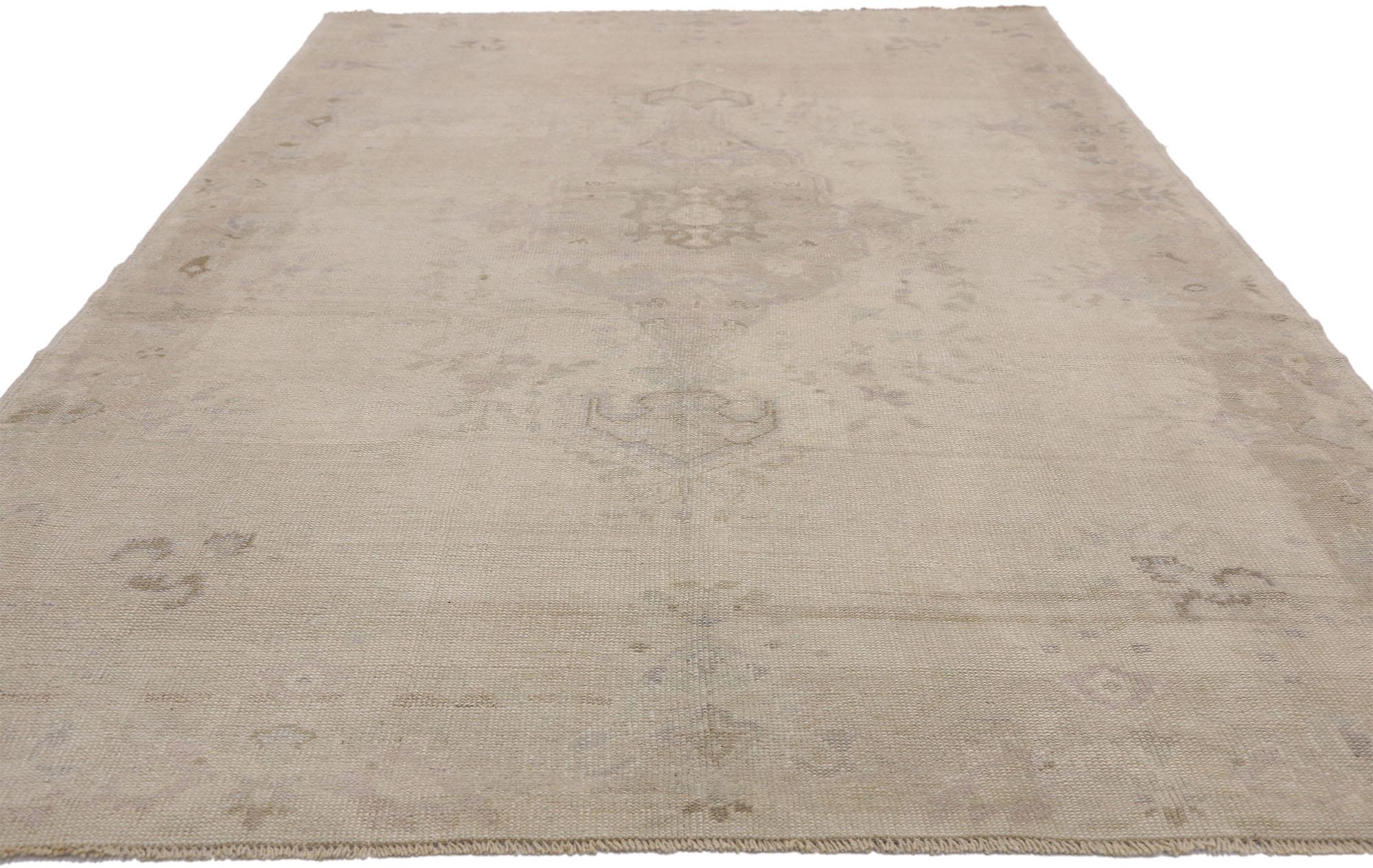 Hand-Knotted Vintage Turkish Oushak Rug with Mission Style and Muted Colors For Sale