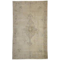 Used Turkish Oushak Rug with Mission Style and Muted Colors