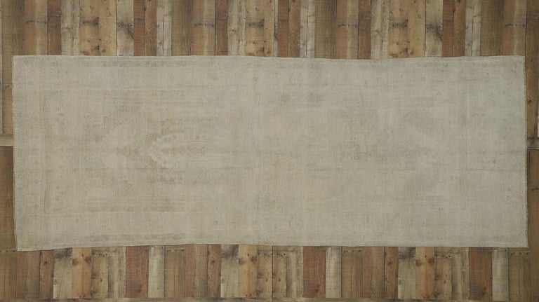 Vintage Turkish Oushak Rug with Mission Style, Wide Hallway Runner For ...