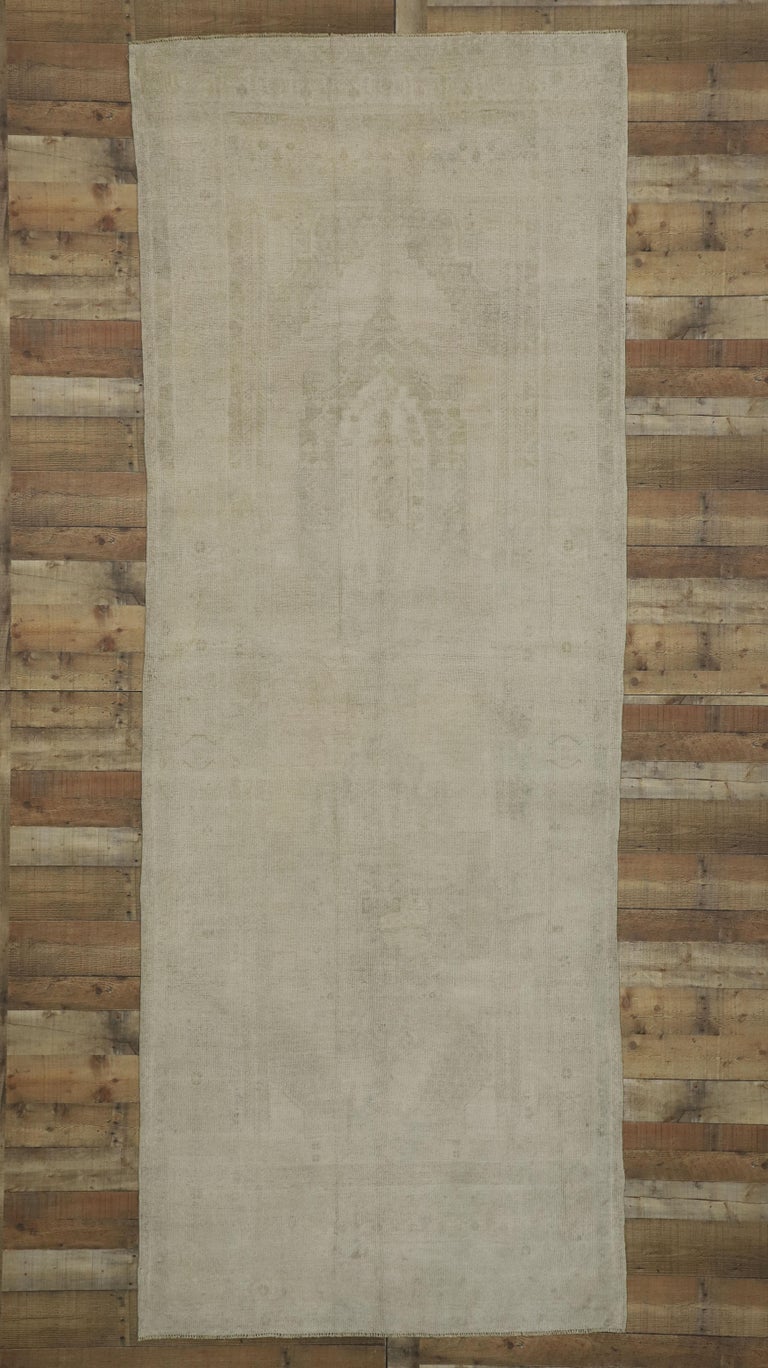 Vintage Turkish Oushak Rug with Mission Style, Wide Hallway Runner For ...