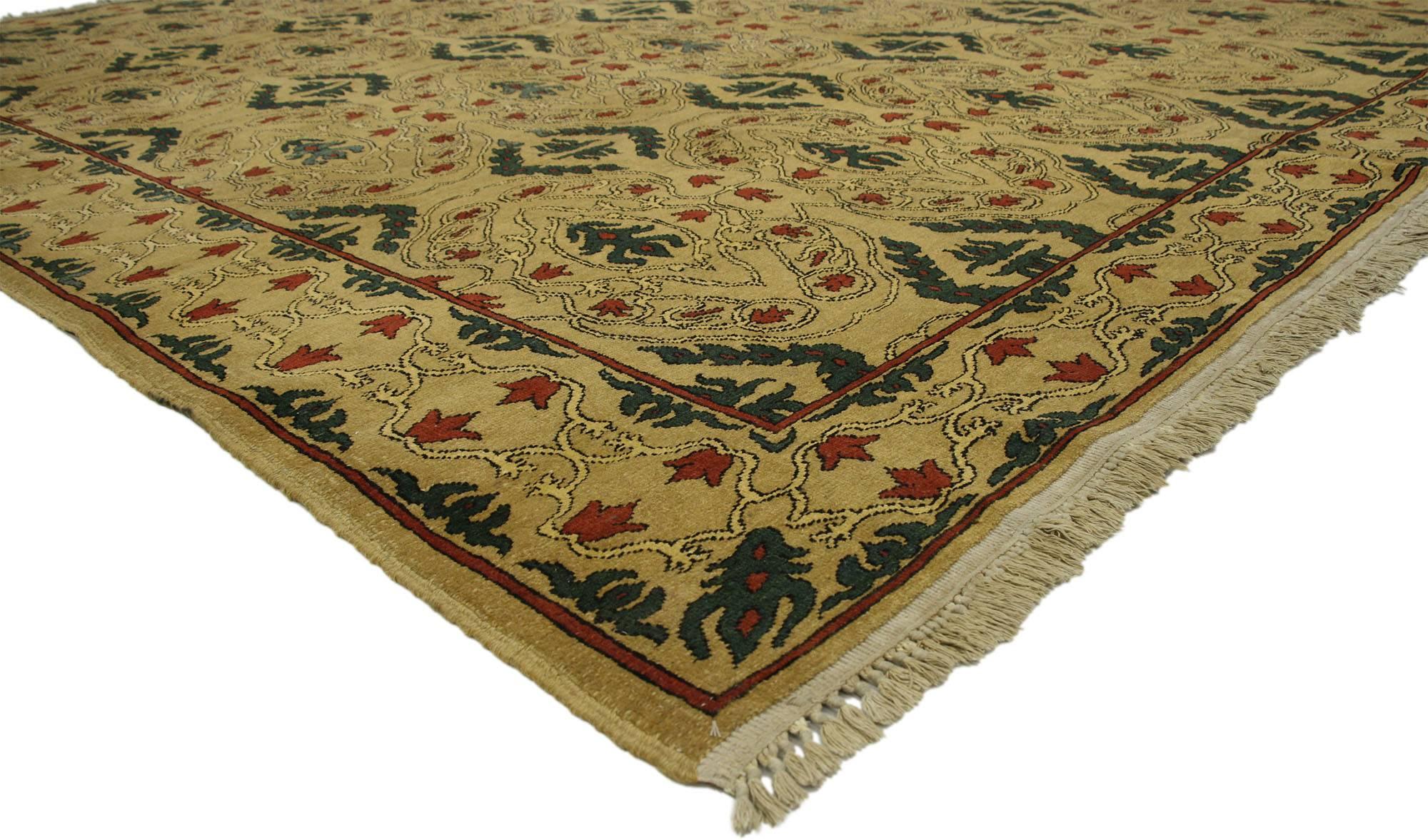 Hand-Knotted Vintage Turkish Oushak Rug with Modern Baroque Style For Sale