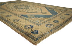 Vintage Turkish Oushak Rug with Modern Design and Cerulean Blue Field