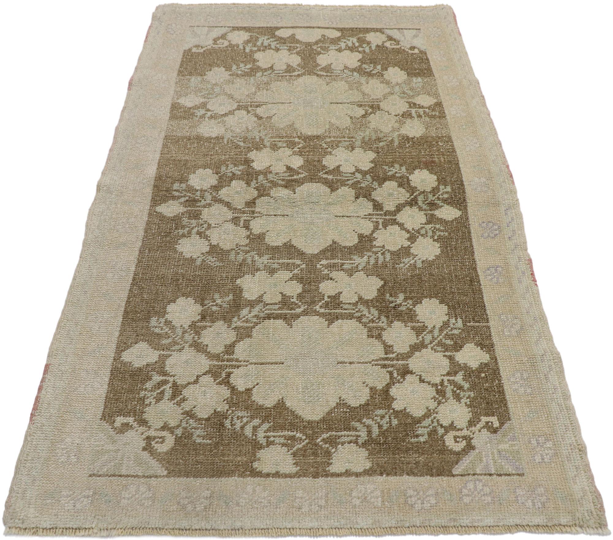 Hand-Knotted Vintage Turkish Oushak Rug with Modern Farmhouse Style For Sale