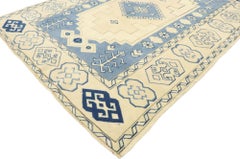 Vintage Blue Turkish Oushak Rug with French Coastal Style