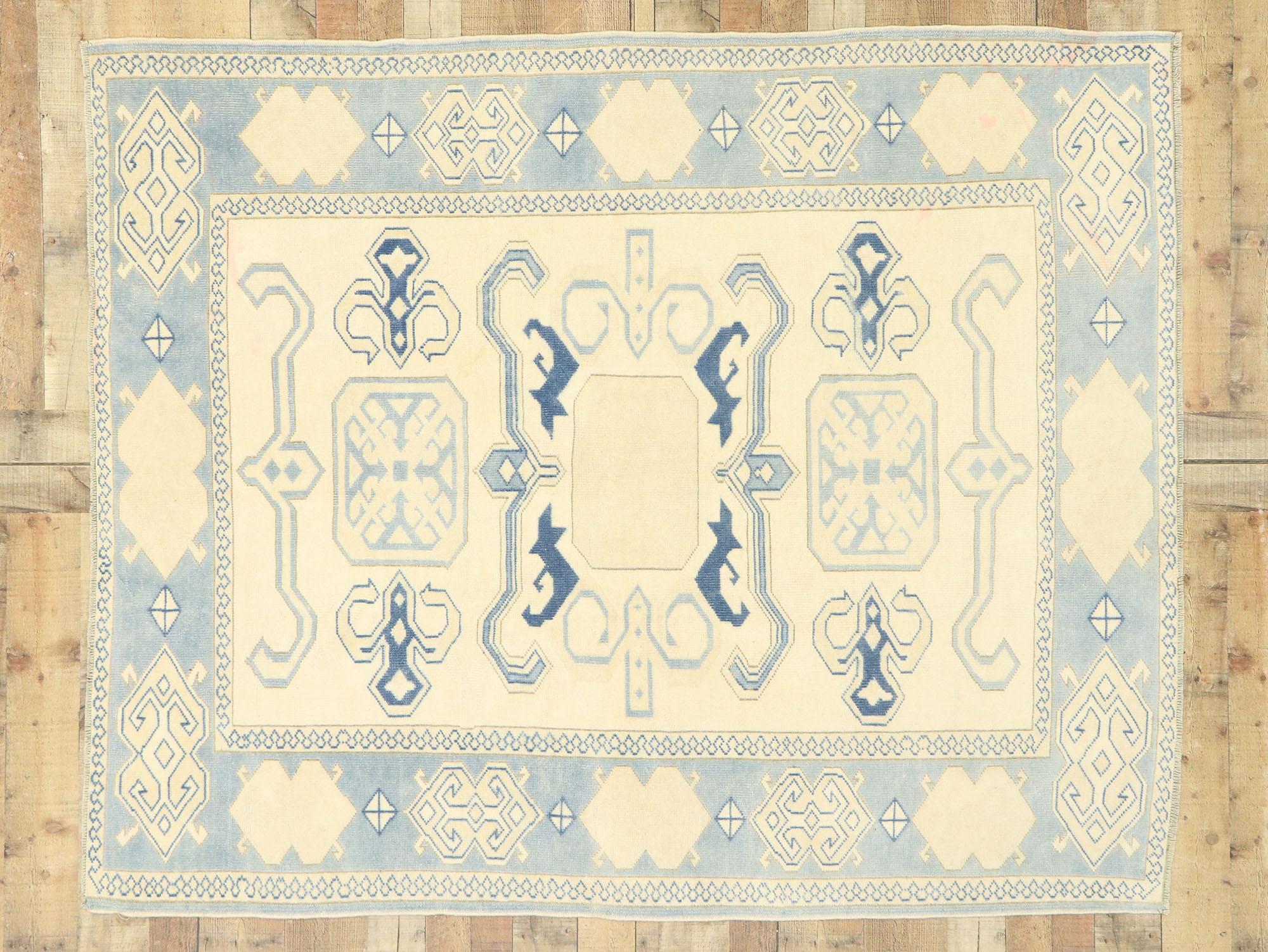 20th Century Vintage Turkish Oushak Rug with Modern French Coastal Style For Sale