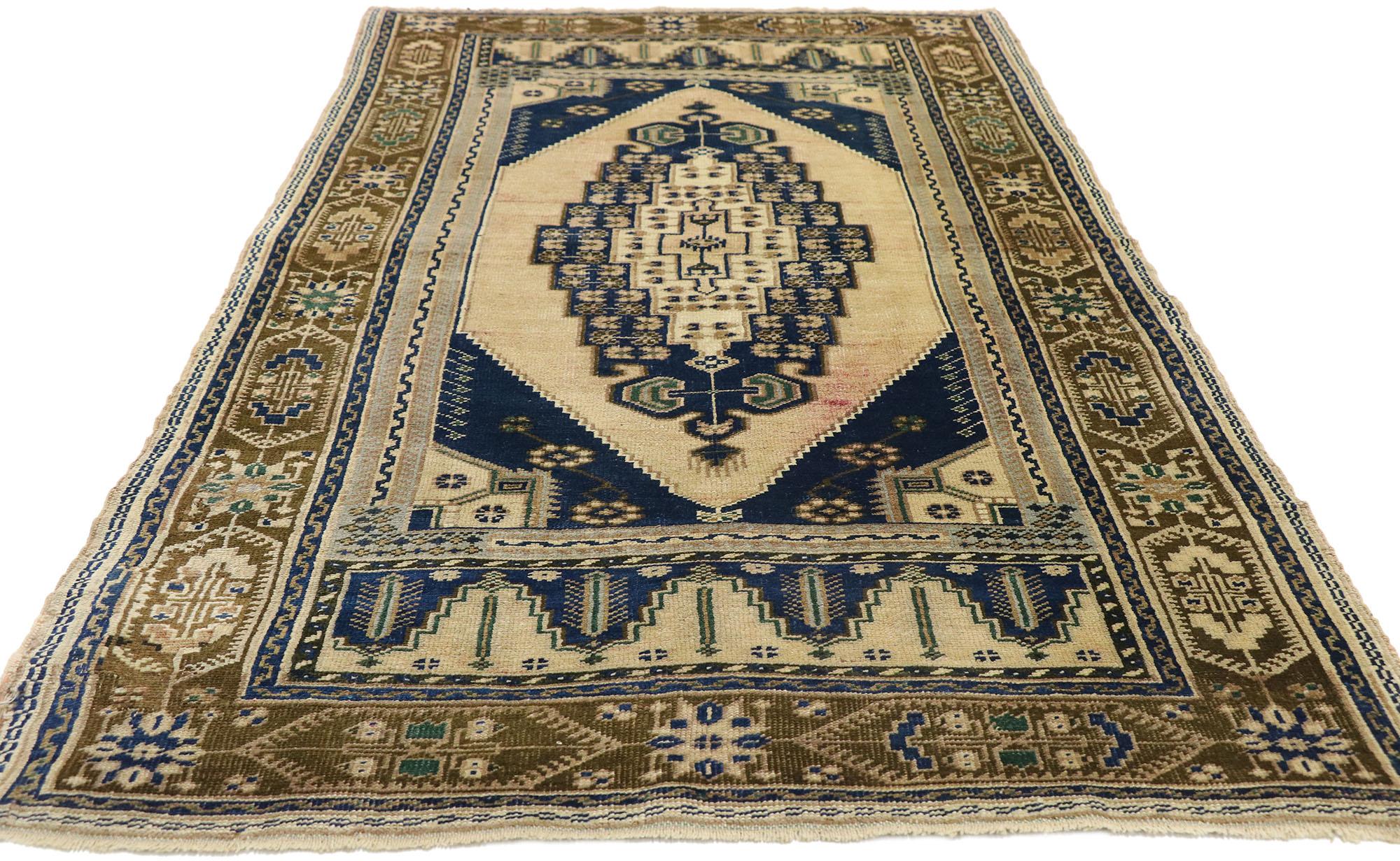 Hand-Knotted Vintage Turkish Oushak Rug with Greek Mediterranean Style