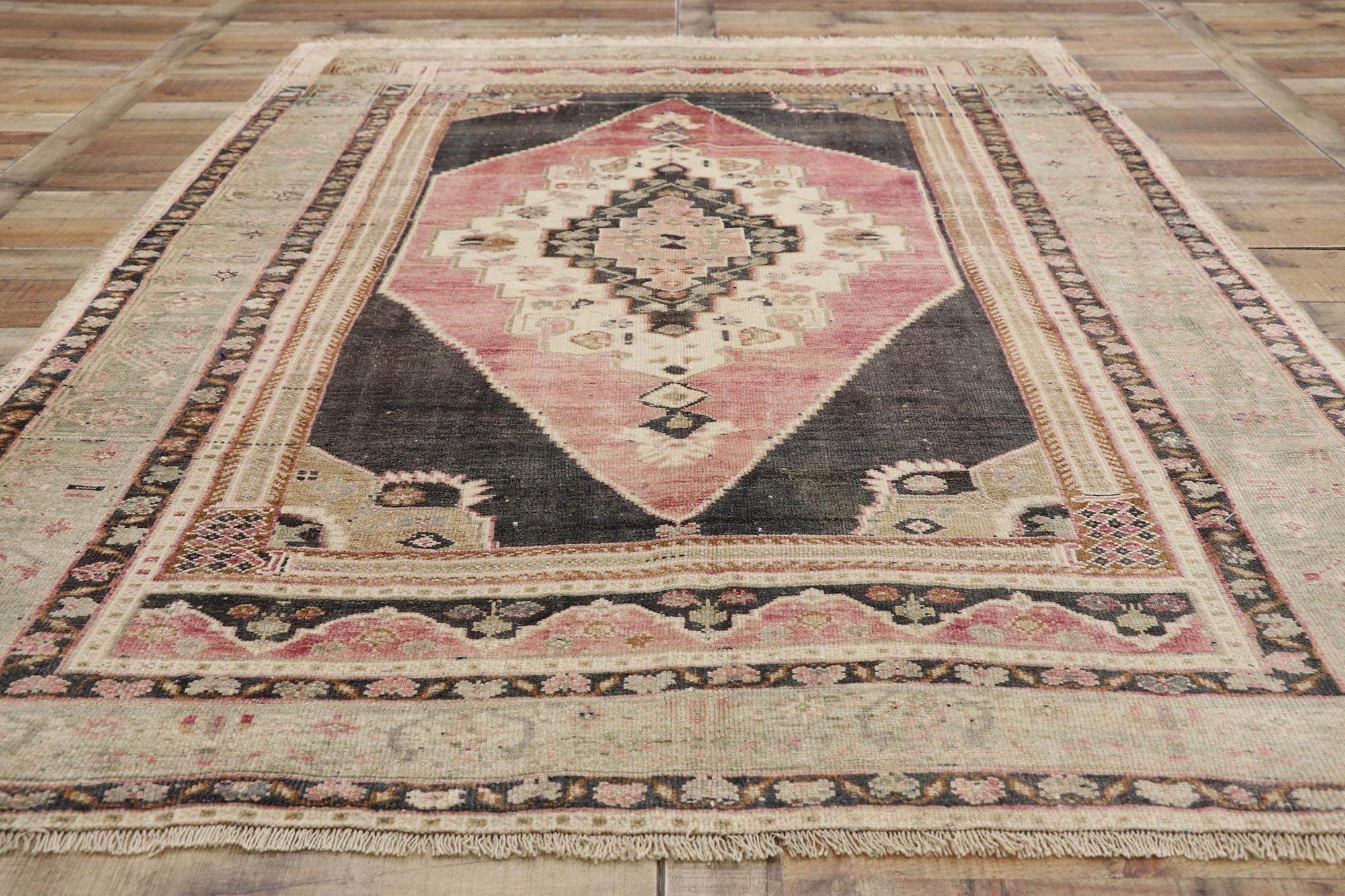 Wool Vintage Turkish Oushak Rug with Modern Industrial and Amish Style