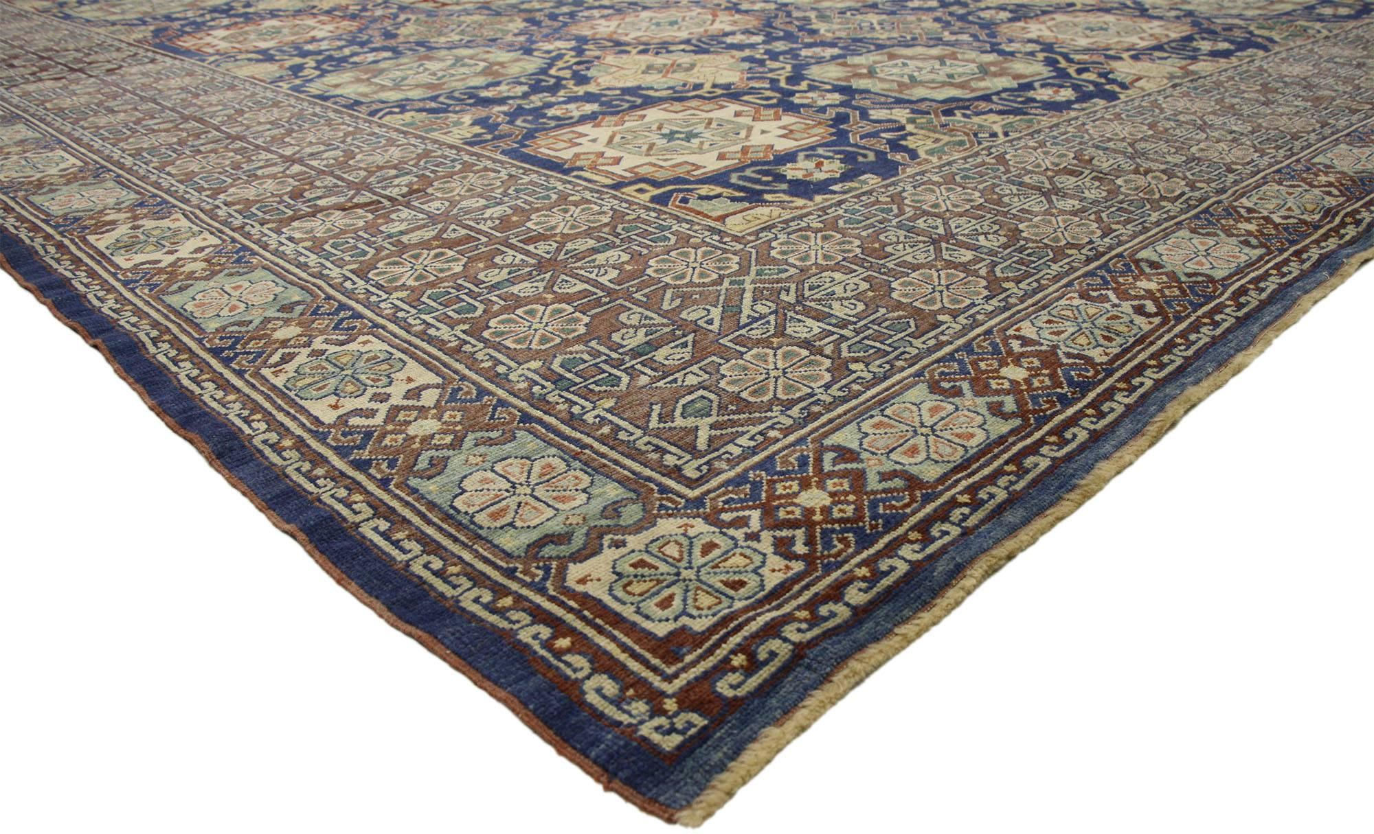 Hand-Knotted Vintage Turkish Oushak Rug with Modern Luxe Style and Bold Art Deco Design For Sale