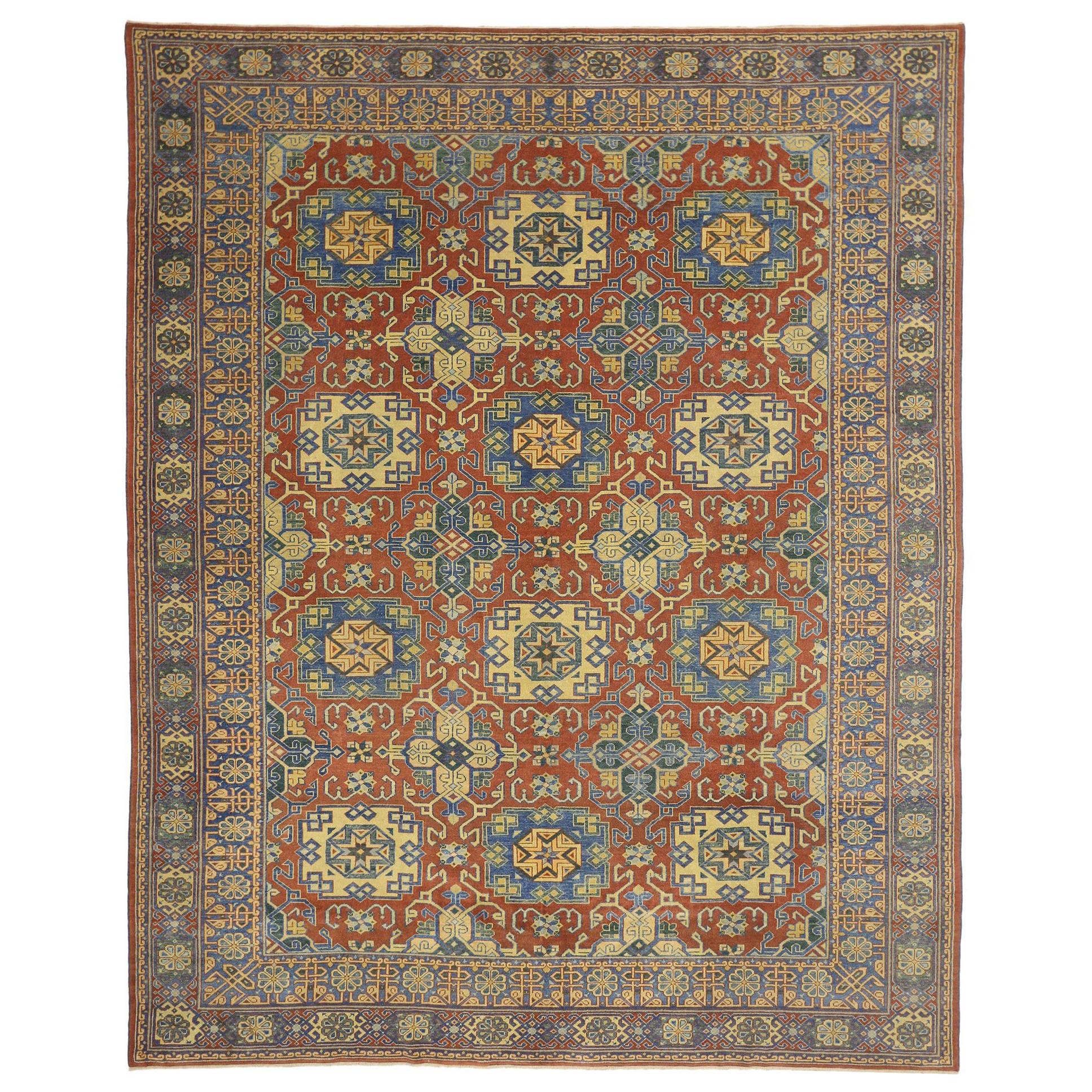 Türkischer Oushak-Teppich im modernen Luxe-Stil und kühnem Art-déco-Design, Vintage im Angebot