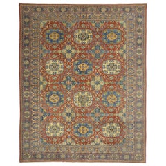 Tapis turc vintage Oushak avec un style de luxe moderne et un design Art déco audacieux