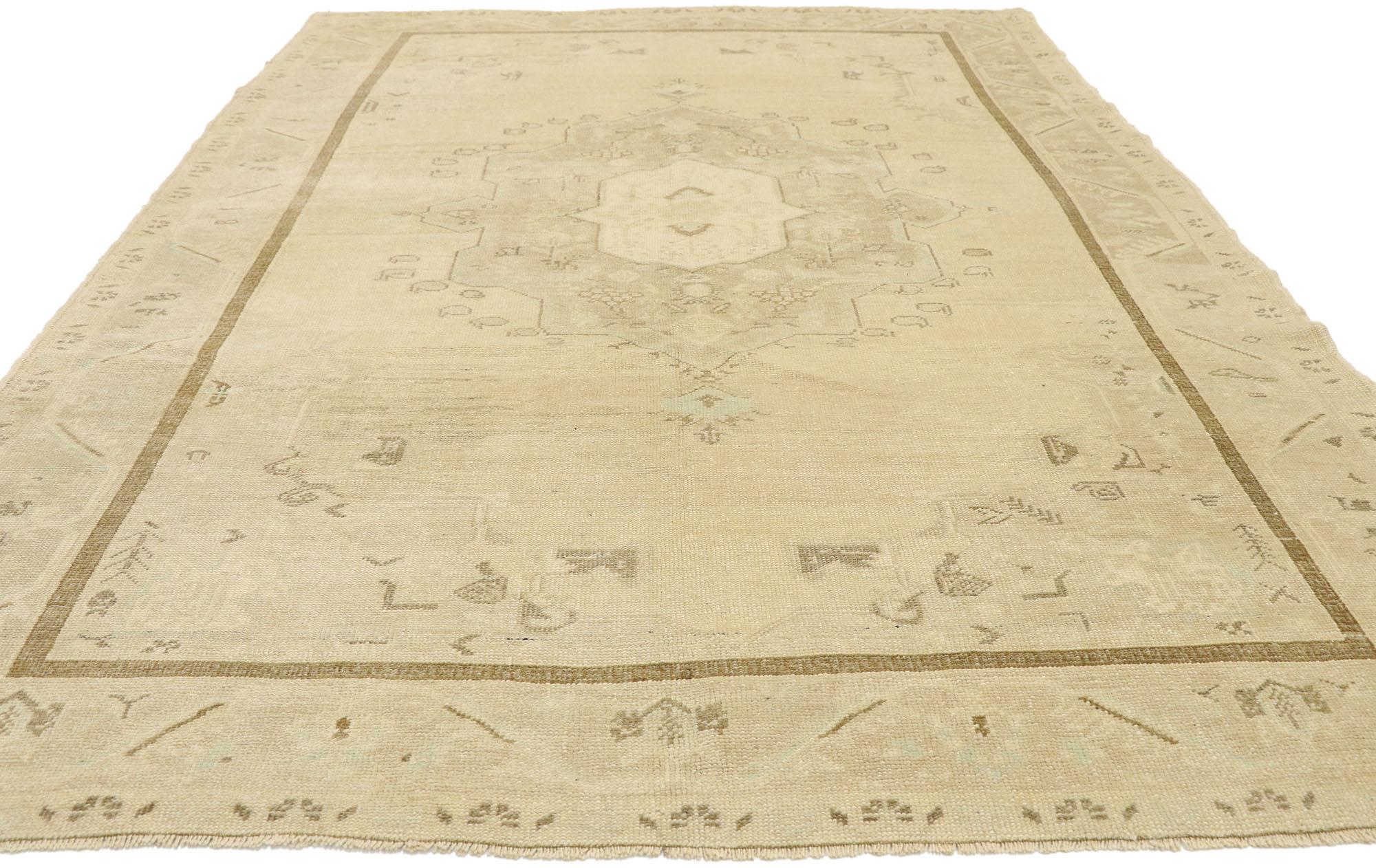 Hand-Knotted Vintage Turkish Oushak Rug with Modern Monochromatic Mission Style For Sale
